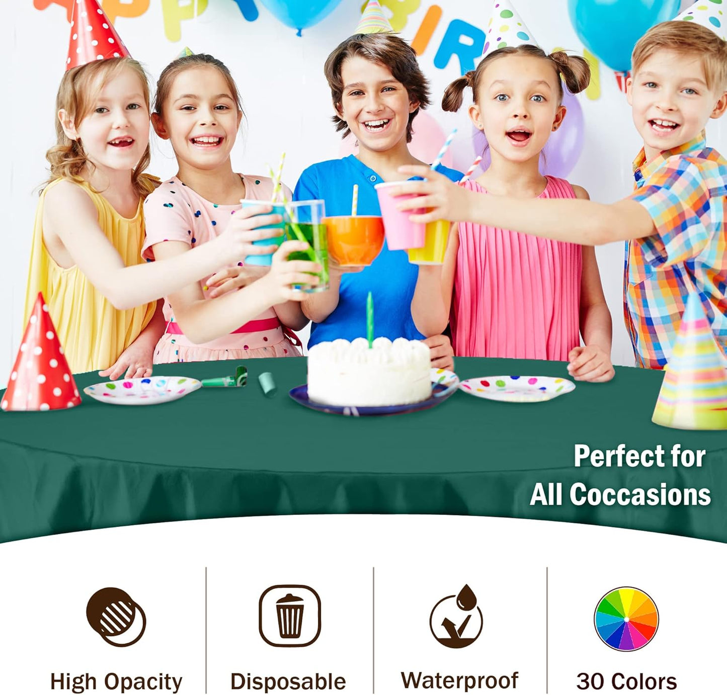 Exquisite 12-Pack Premium Plastic 84-Inch Round Tablecloth - Dark Green