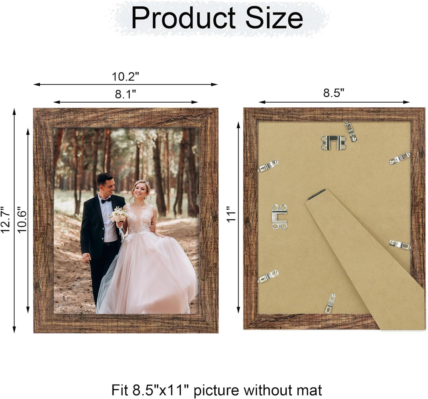 8.5x11 Picture Frame Set of 4, High Definition Real Glass Rustic Frame, Wood Photo Frames 8.5 by 11 Diploma Document for Wall Hanging and Tabletop Display