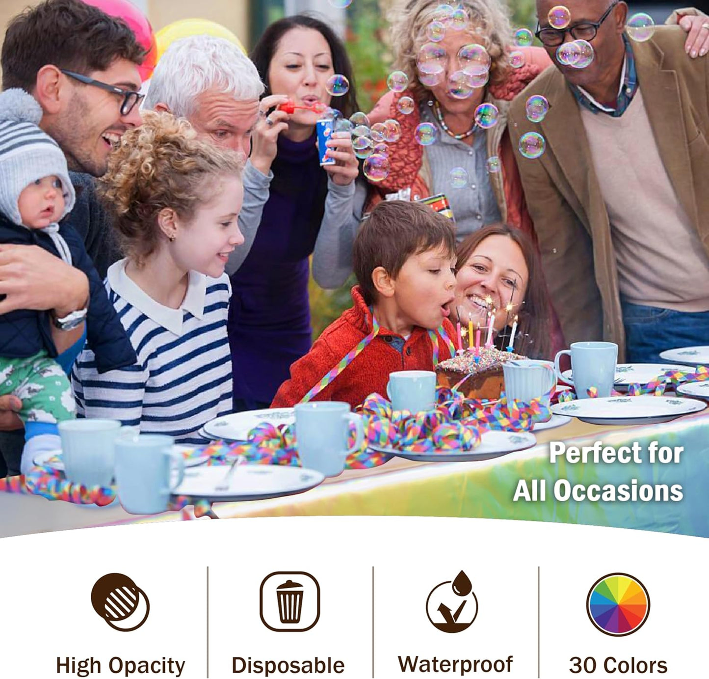 Party Solids Pack Of 12 - Premium Plastic Tablecloth 54 Inch x 108 Inch Rectangle Table Cover - Iridescent