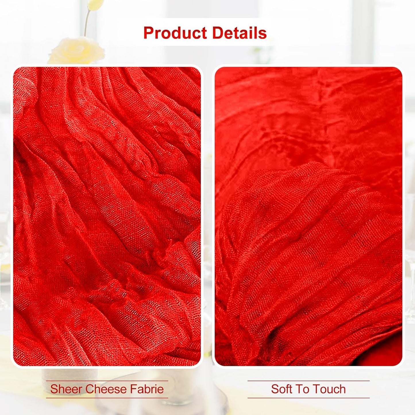 10 Pack Red Cheesecloth Table Runner 35x120 Inch 10Ft Rustic Gauze Cheese Cloth Table Runner Sheer Cheesecloth Table Runners for Wedding Party Bridal Shower Decoration