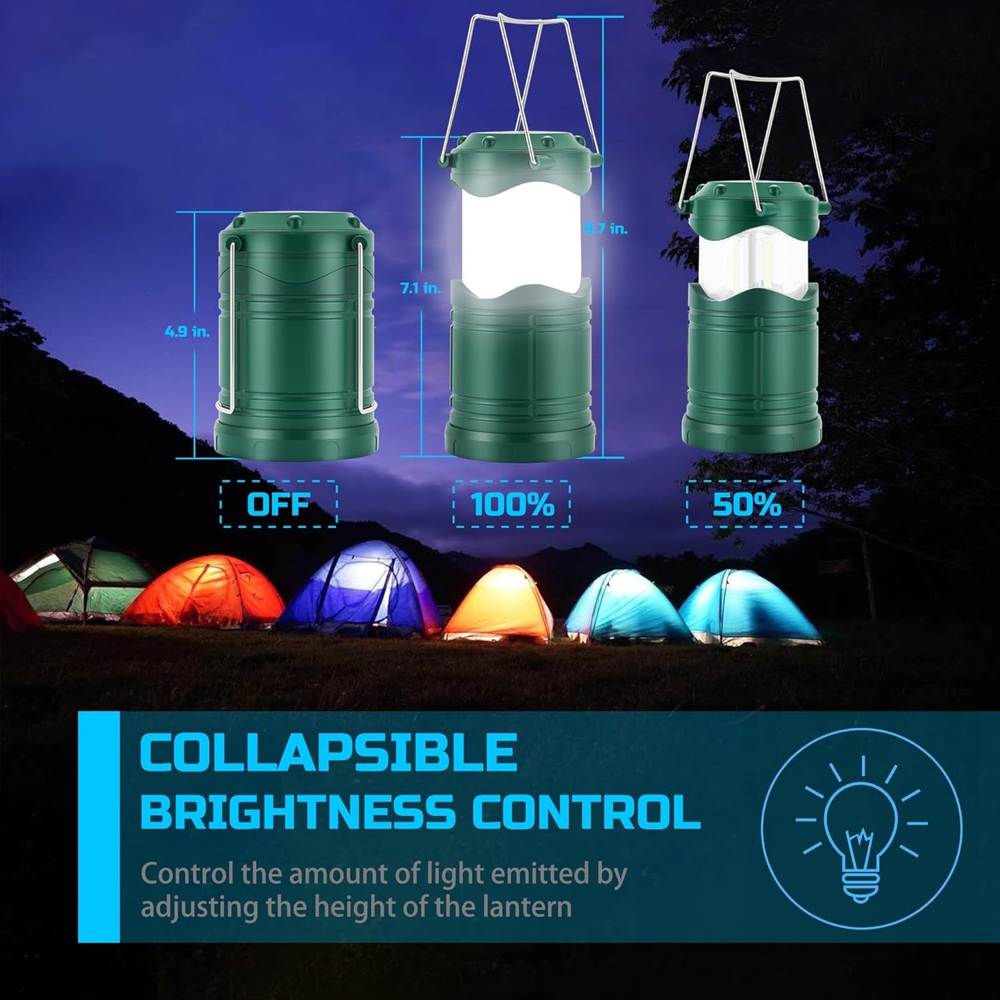 Lichamp LED Camping Lantern, 4 Pack Battery Powered Flashlight for Power Outages, Portable Collapsible Hanging Light Essential for Home, Outdoor, Emergency Lamp Survival Kit Gear for Hurricane, C5