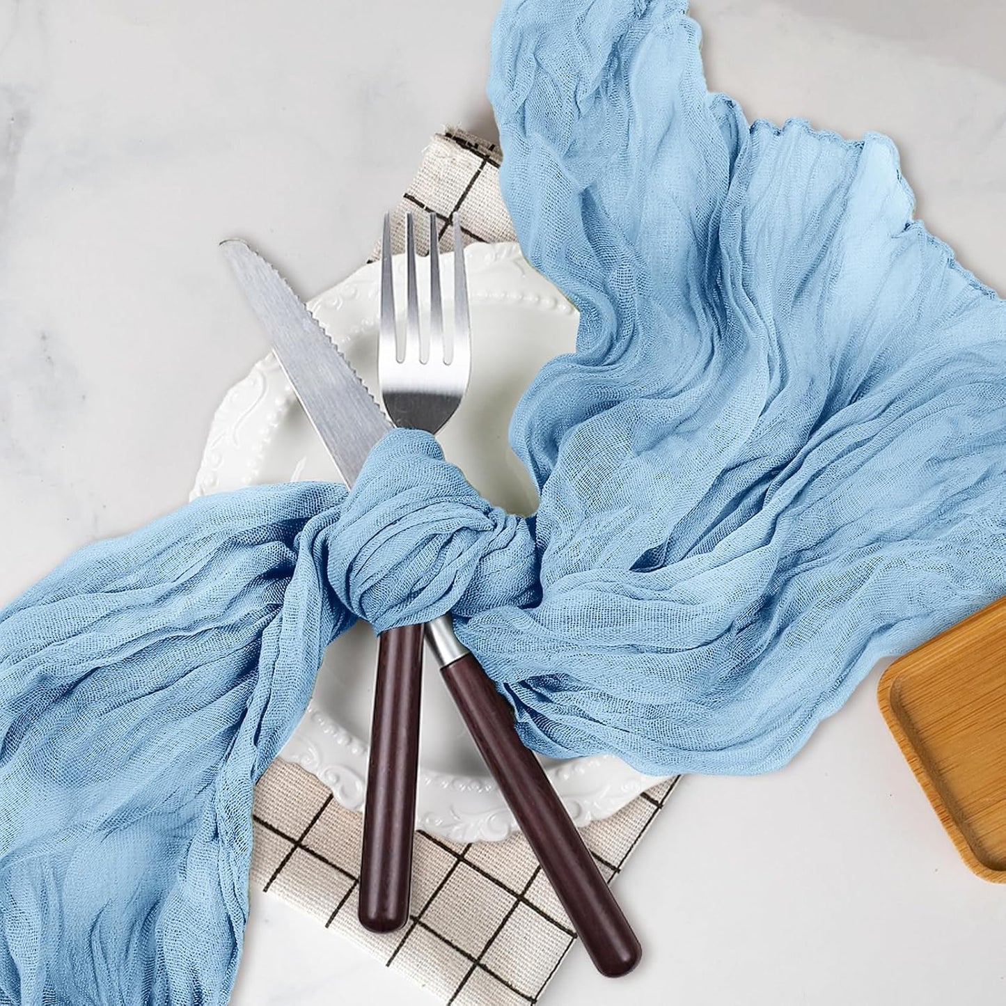 Le courant 6pcs 10Ft Cheesecloth Table Runner, Rustic Boho Gauze Cheese Cloth Runner Table Runner for Weddings Bridal Baby Shower Birthday Holiday Parties Home Decor, Baby Blue