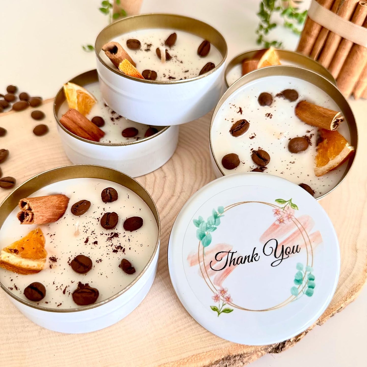 Coffee Scented Soy Wax Candle Favors with Hand-Placed Orange and Cinnamon Stick - Handmade Gift Set for Wedding Guest - Bridal Shower Baby Shower Birthday (50 Pieces)