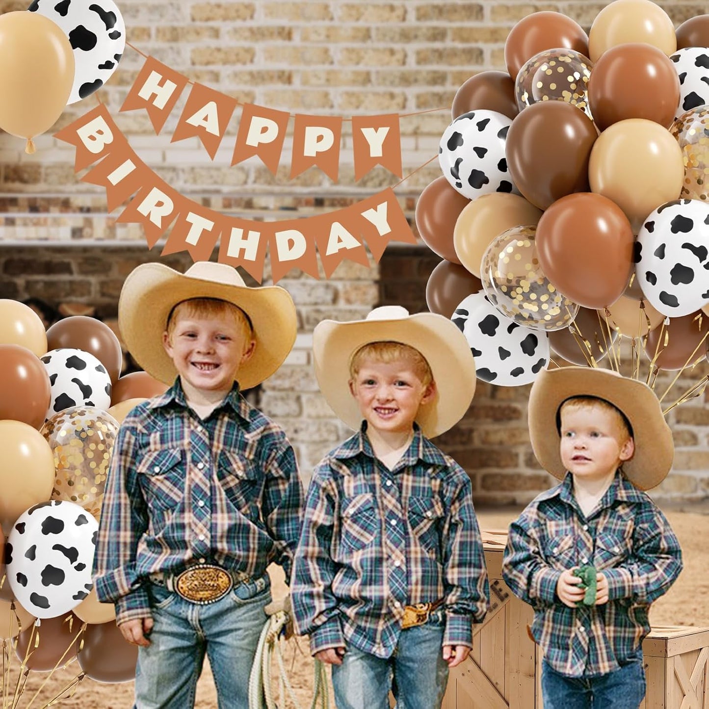 Brown Western Balloons, Brown Nude Gold Confetti Cow Print Latex Cowboy Balloons for Farm Cowboy Western Baby Shower Birthday Party Decorations