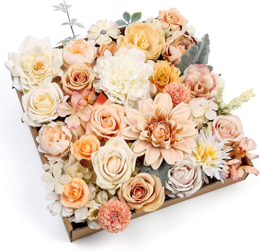 Serra Flora Artificial Flowers Rose 32pcs Silk Mix Peony Daisy Hydrangea Fake Flowers for DIY Wedding Bouquets Combo Centerpieces Arrangements Party Bridal Baby Shower Home Decorations
