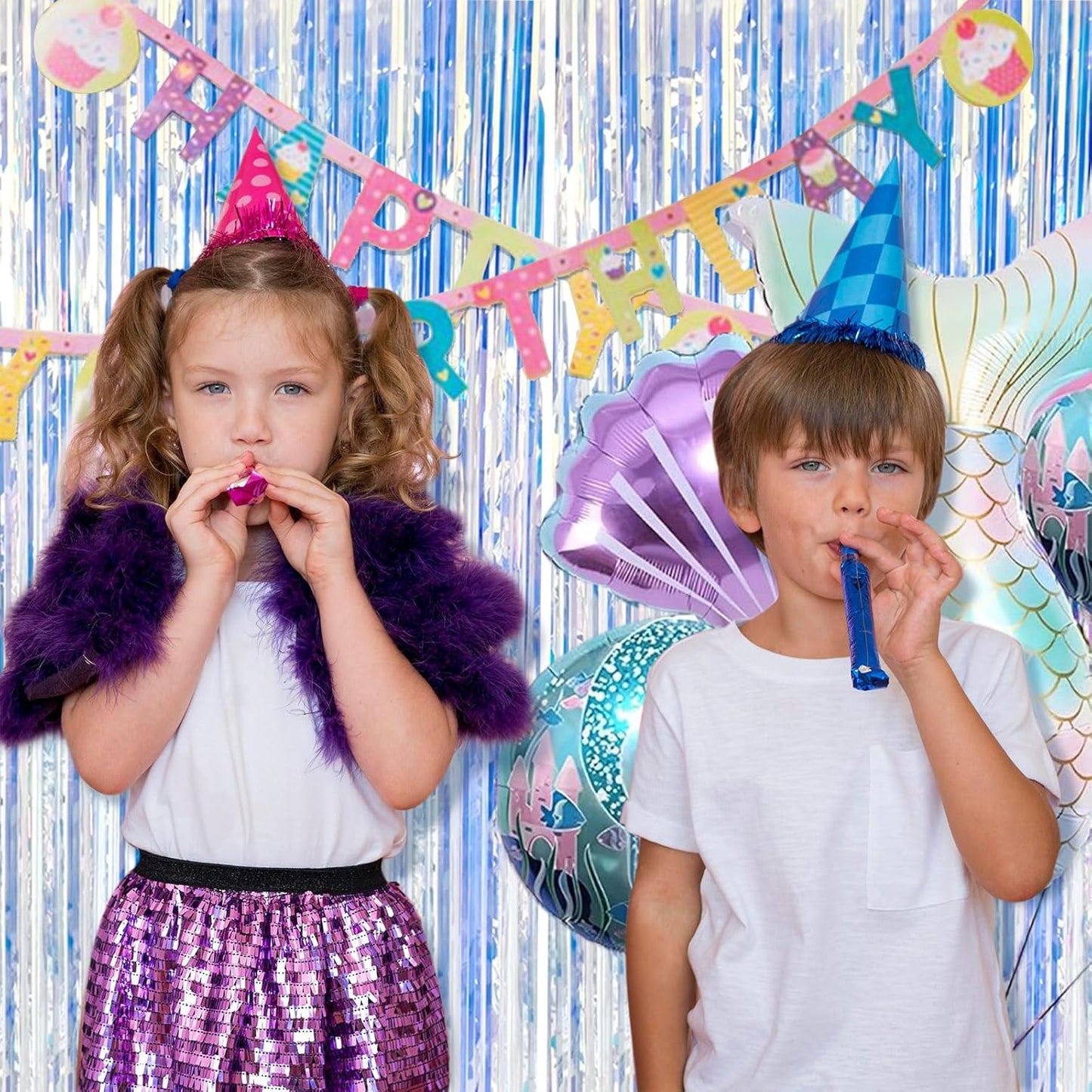 20 Pack Foil Curtain Backdrop Iridescent Metallic Tinsel Foil Fringe Curtains Photo Booth Props for Birthday Wedding Engagement Baby Shower Bachelorette Christmas Holiday Celebration Party Decoration