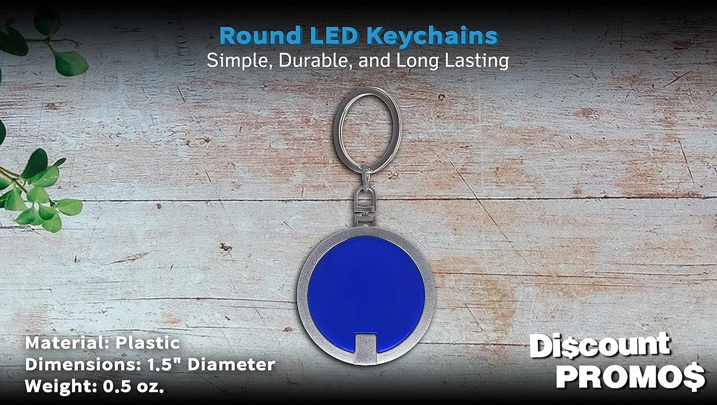 DISCOUNT PROMOS 10 Round LED Keychains - Battery included, Plastic - Blue
