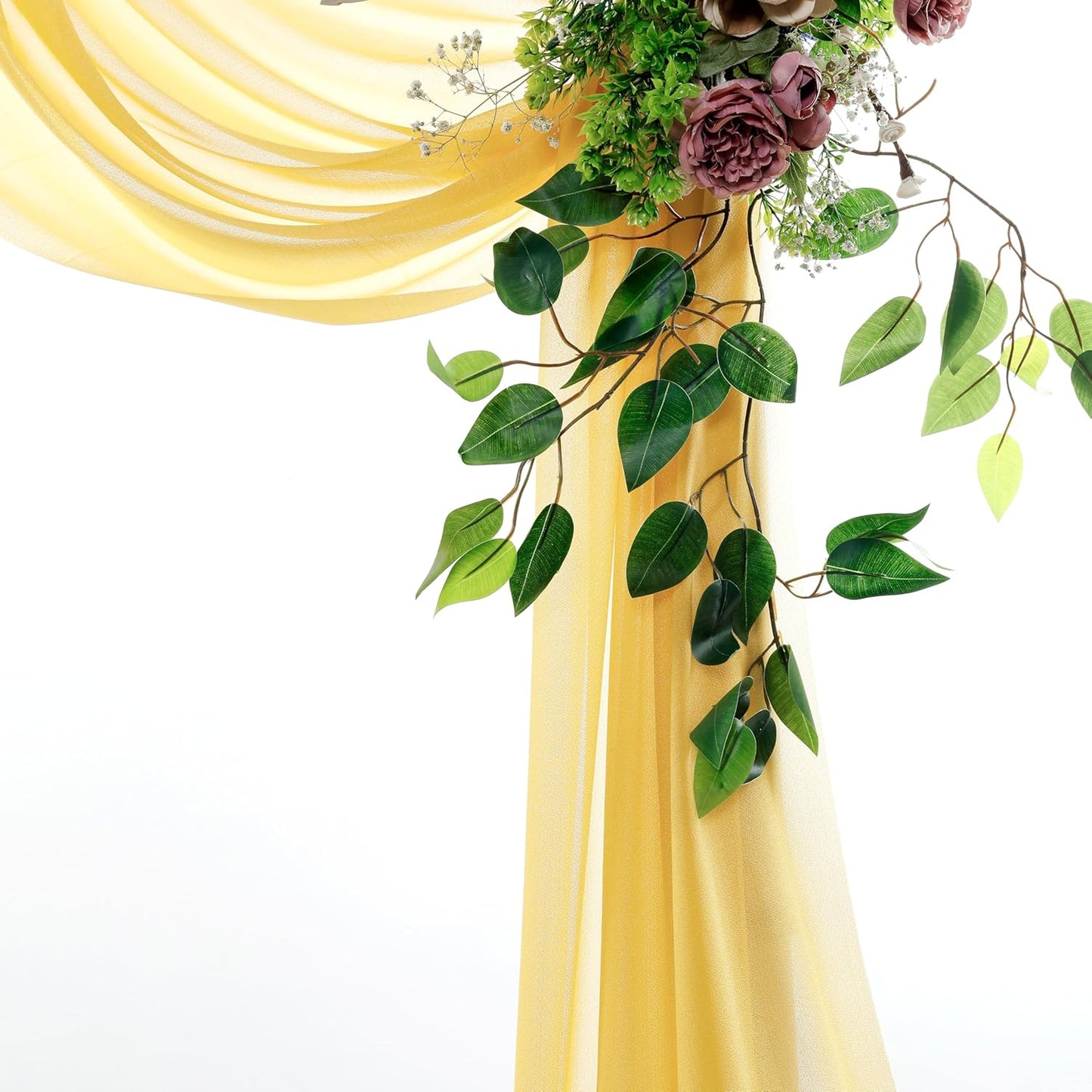 VDS Pack of 2 Panel (30 Inch X 20 Feet) Wedding Arch Draping Fabric Sheer Chiffon Fabric Drapery for Wedding Ceremony Reception Swag Backdrop Canopy Chuppah ARBO Altars Decoration (Gold)