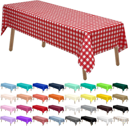 Red Gingham Checkered Plastic Tablecloths 2 Pack Disposable Table Covers 54 x 108 Inch Party Tablecovers Buffalo Plaid Table Cloths for BBQ Picnic Birthday Wedding Parties 8 ft Rectangle Table Use