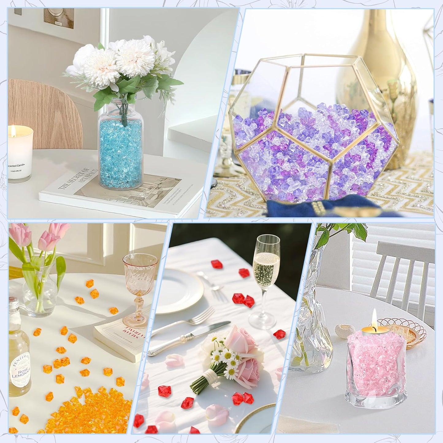 LAIDANLA 500PCS Mixed Yellow Acrylic Gems Vase Fillers Fake Ice Cubes Plastic Diamonds Fake Crushed Rocks for Centerpiece DIY Party Table Scatter Prop Wedding Decoration Accessories