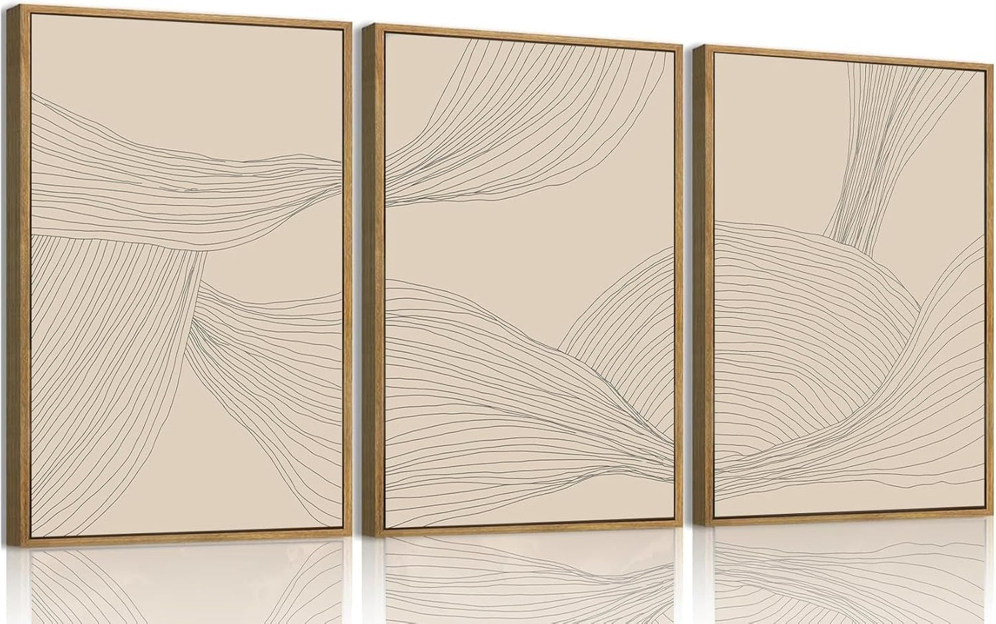 myusuar 3 Piece Large Modern Abstract Canvas Framed Wall Art For Living Room, Beige Minimalist Wall Art Decor Posters Prints For Bedroom Office, 16x24in