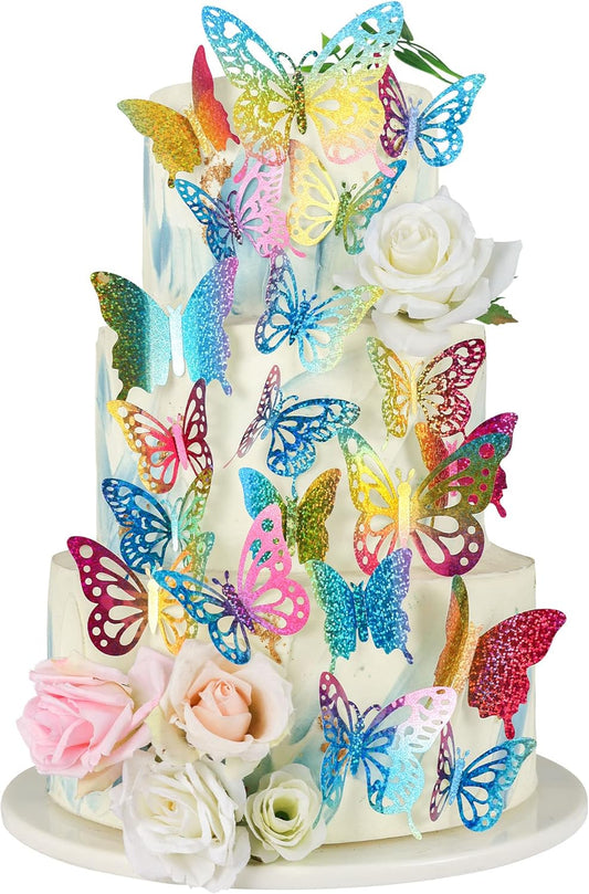 Gyufise 36Pcs Butterfly Cupcake Toppers Lively Art 3D Butterfly Cupcake Decorations Butterfly Cake Toppers Baby Shower Wedding Anniversary Kids Birthday Party Cake Wall Decorations Supplies Colorful