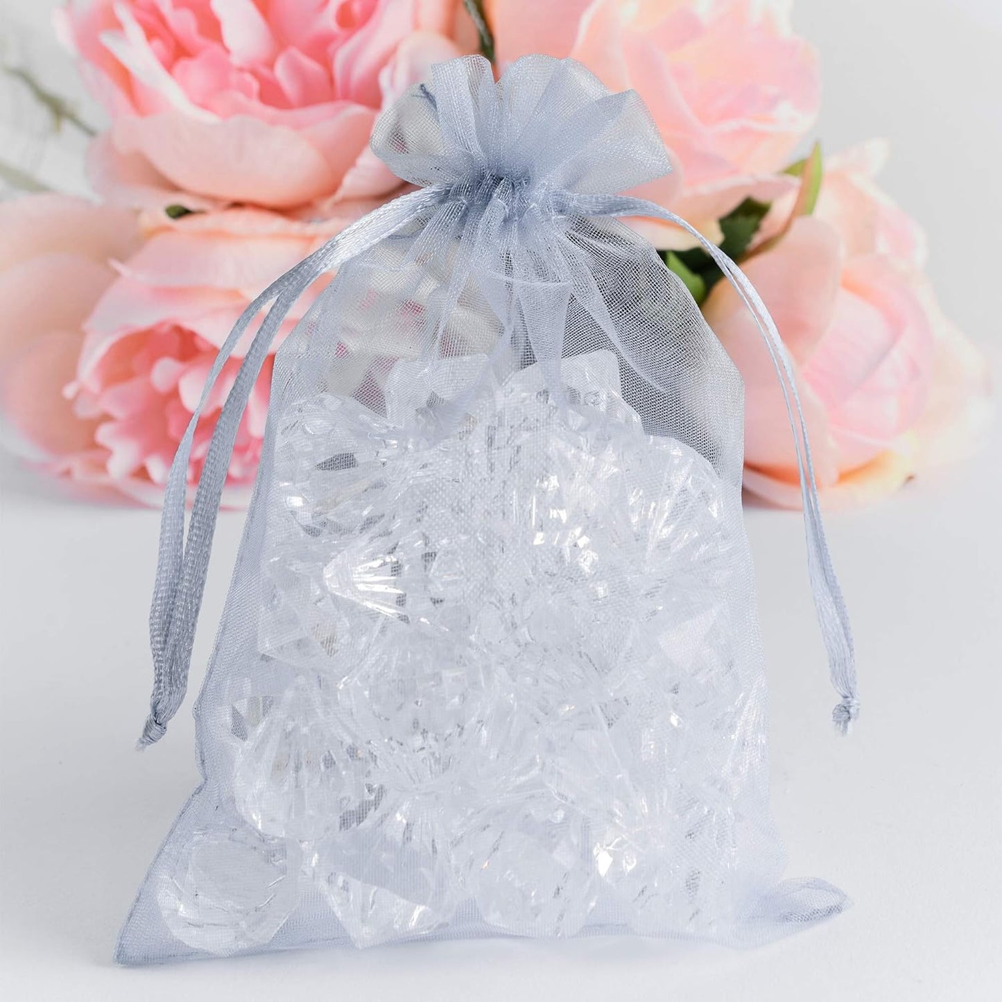 Super Z Outlet 100 Pack 5x7 Inch Mini Sheer Drawstring Organza Transparent Bags Jewelry Sack Pouches for Wedding, Party Decorations, Arts & Crafts Gifts (Silver)