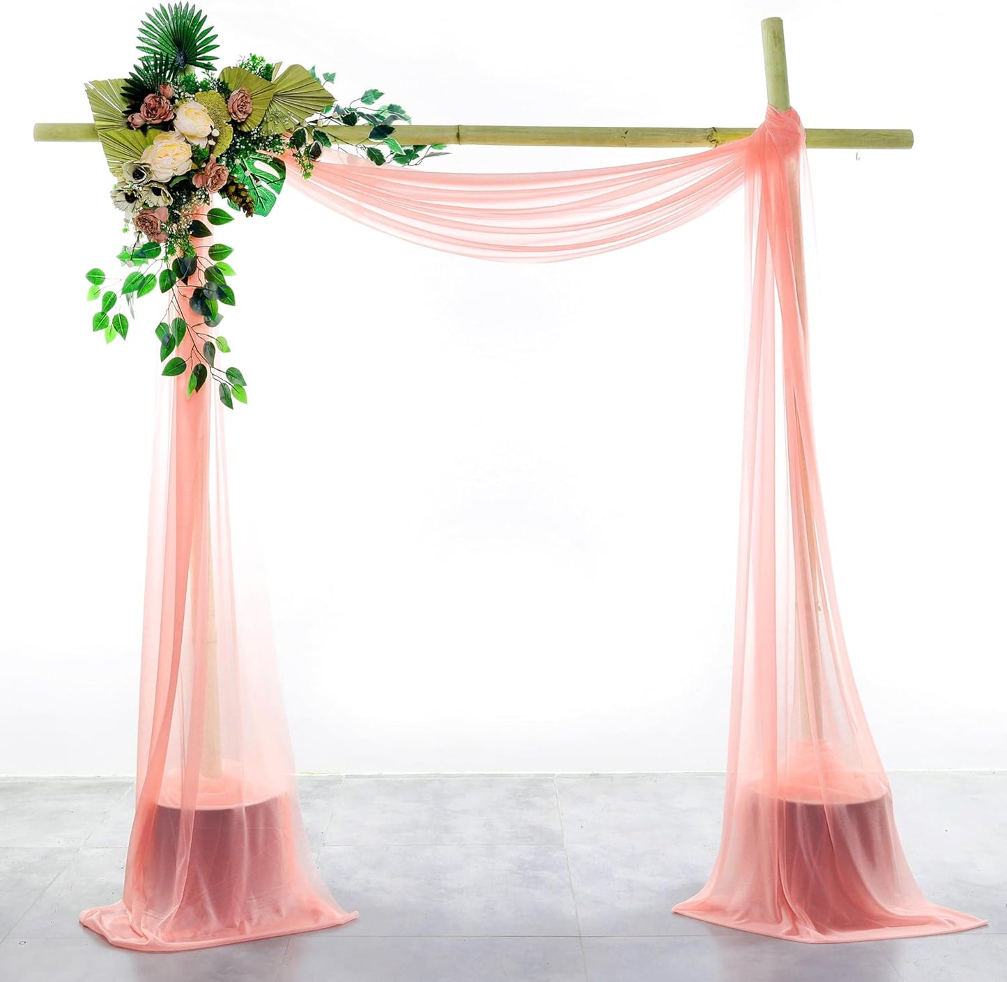VDS Pack of 2 Panel (30 Inch X 50 Feet) Wedding Arch Draping Fabric Sheer Chiffon Fabric Drapery for Wedding Ceremony Reception Swag Backdrop Canopy Chuppah ARBO Altars Decoration (Peach)