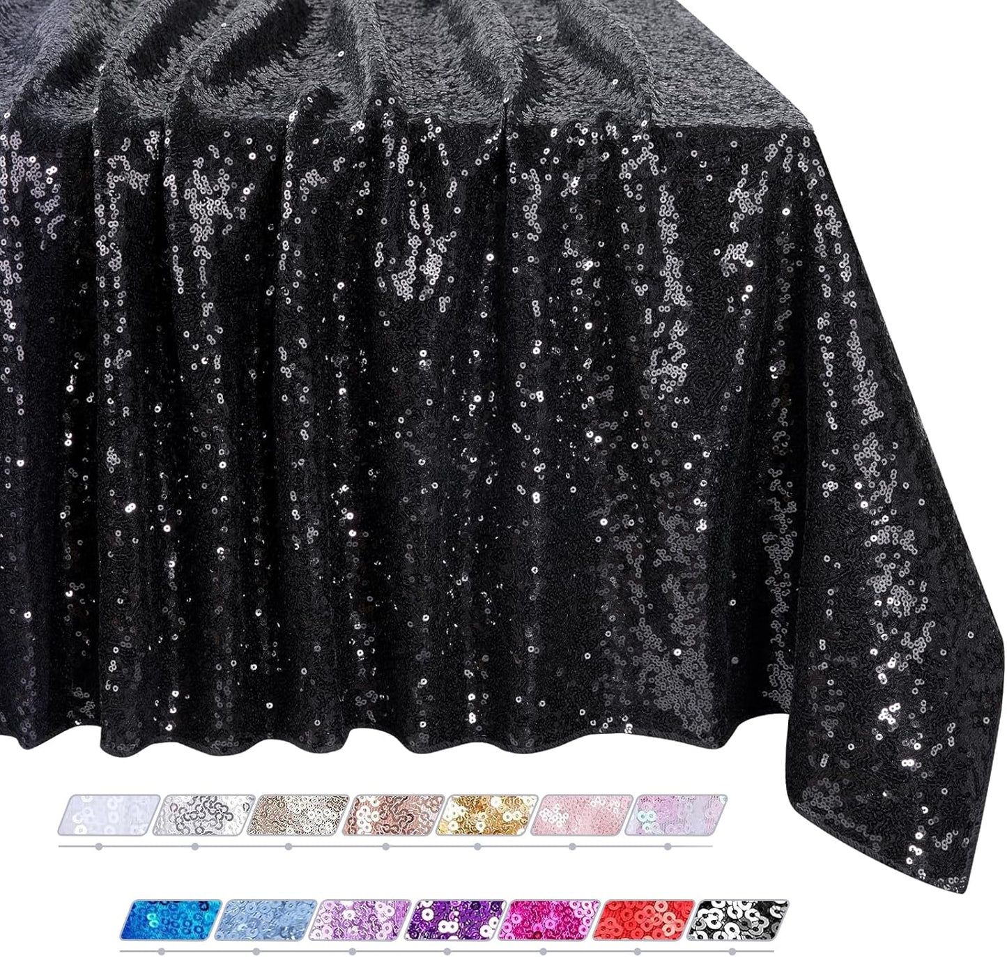 QueenDream Tablecloth 90x156 Rectangle Sequin Tablecloth Black Wedding Table Linens Glitter Birthday Bridal Party Indoor Outdoor Decorations
