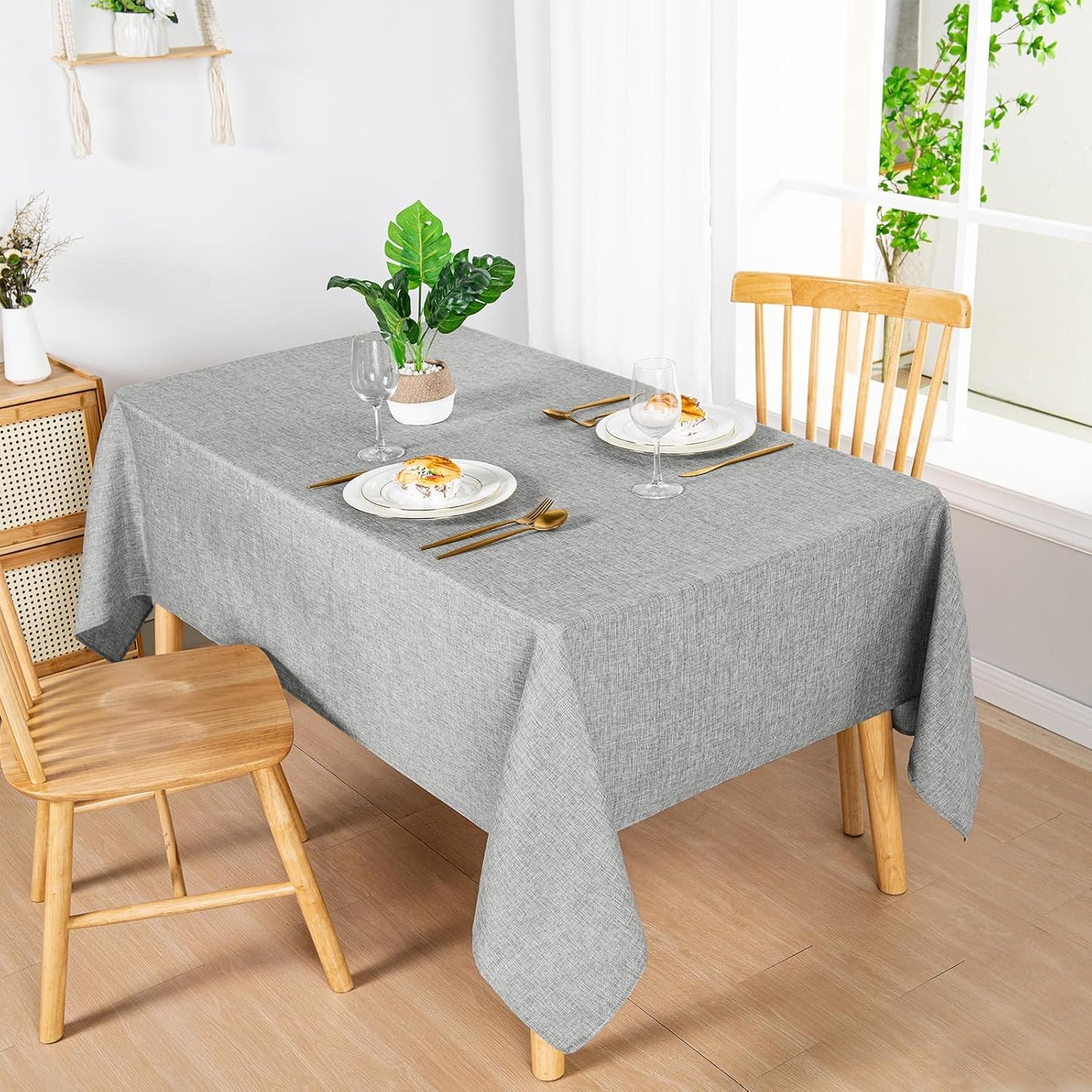 Hiasan 2 Pack Faux Linen Rectangle Tablecloth - Wrinkle and Stain Resistant Washable Table Cloth for Kitchen Dining Room Holiday Table Cover for Party Dinner, Light Grey, 30 x 60 Inch