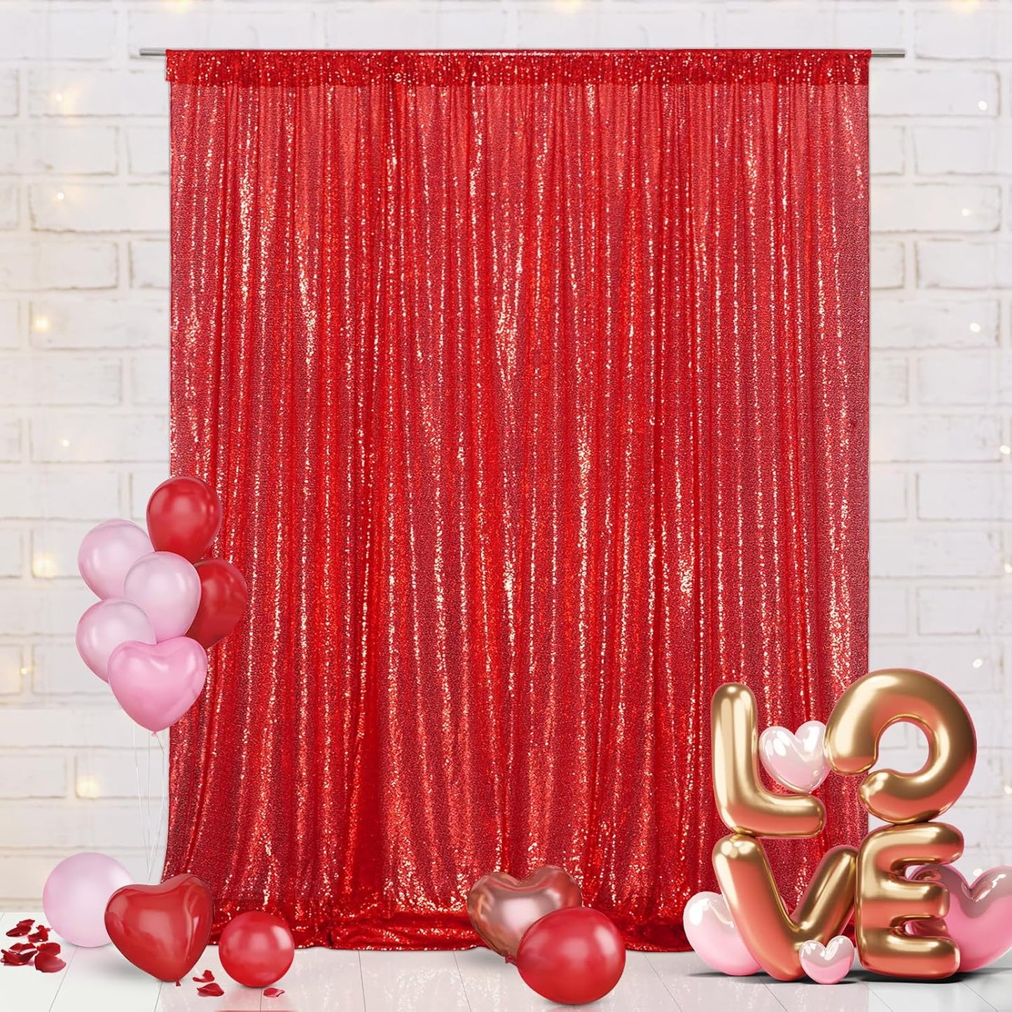 Eternal Beauty Red Sequin Backdrop, 6x6 Ft Glitter Background Curtains for Christmas Shimmer Photography Party Wedding Birthday Back Drop Decor