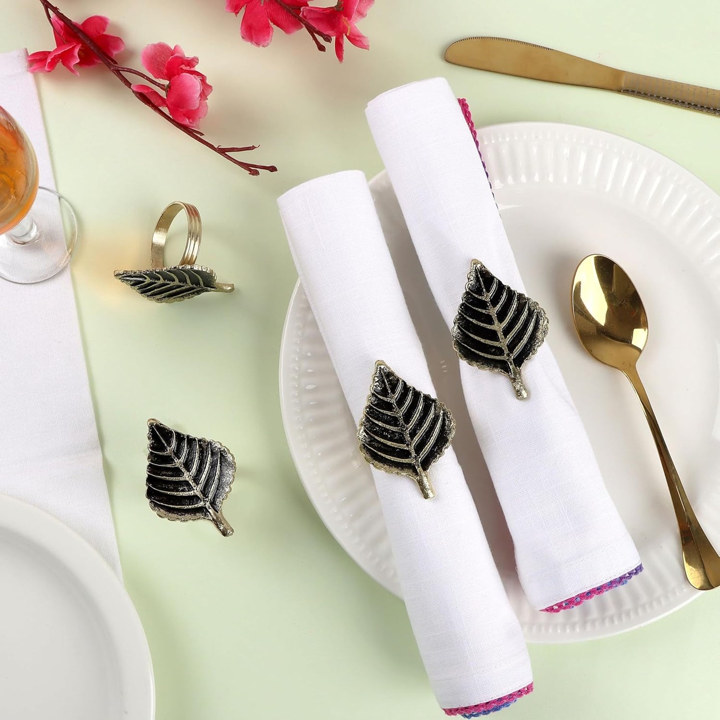 Set of 12 Rooster Napkin Rings for Farmhouse Decor | Premium Metal Leaf Dinnerware Napkin Holders | Thanksgiving, Christmas, and Easter Table Setting (Antique Gold) - ALPHA Living HOME