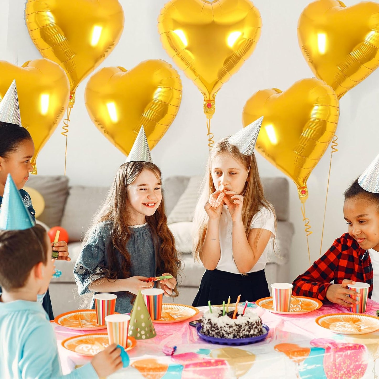 24 Pcs Gold Heart Foil Balloons, 18 Inch Love Hearts for Birthday, Wedding, Engagement, Baby Shower, Valentine's Day Decorations
