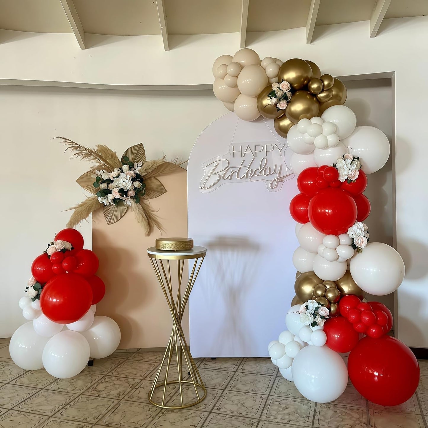 Red and White Balloons Set, Red Sand White and Gold Latex Balloons for Christmas Holiday Winter New Year Party Decorations