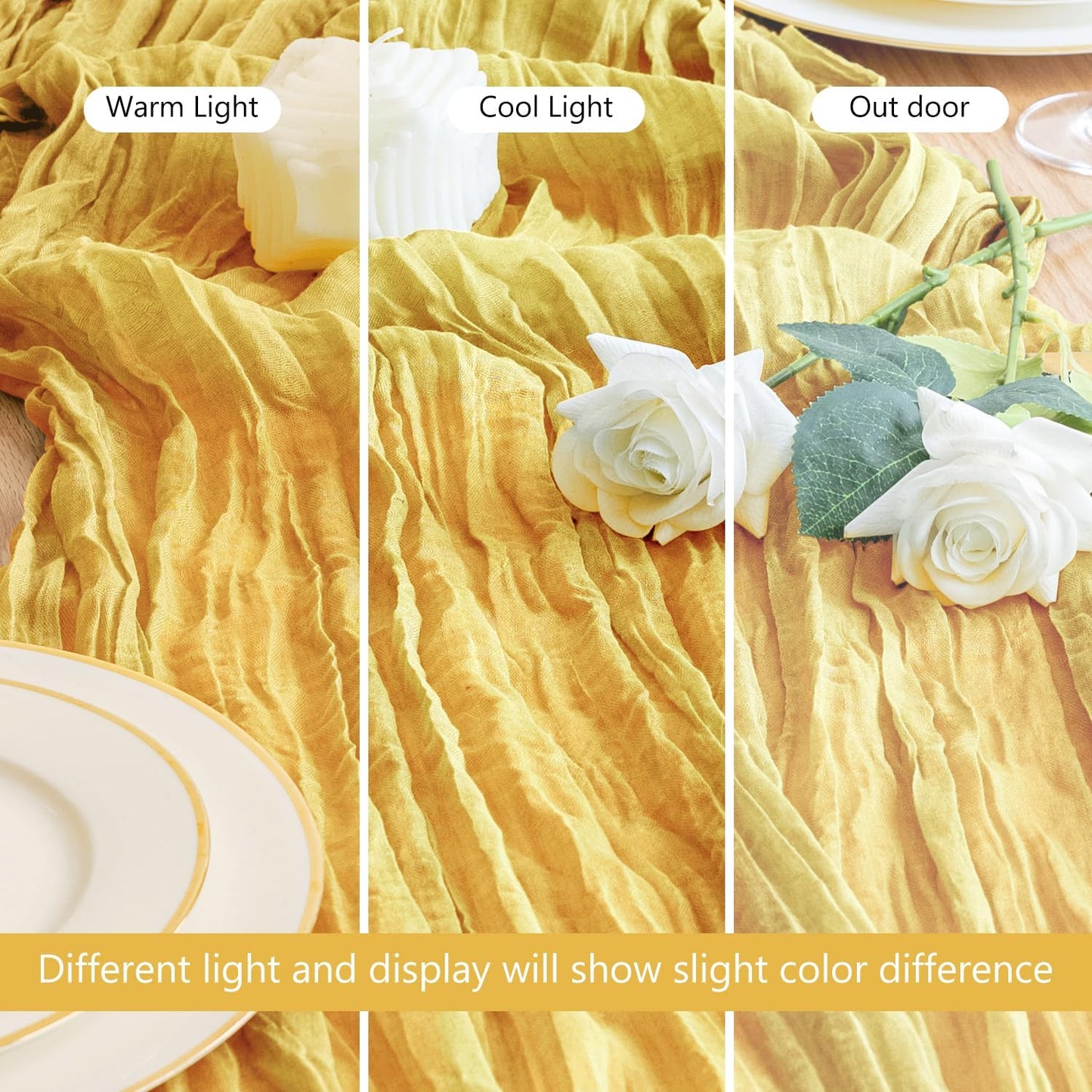 Asee'm Cheesecloth Table Runner 120 Inches Long Gold Boho Gauze Cheese Cloth Runner 10FT Rustic Sheer Fall Table Runners for Thanksgiving Christmas Wedding Party Baby Shower Decoration