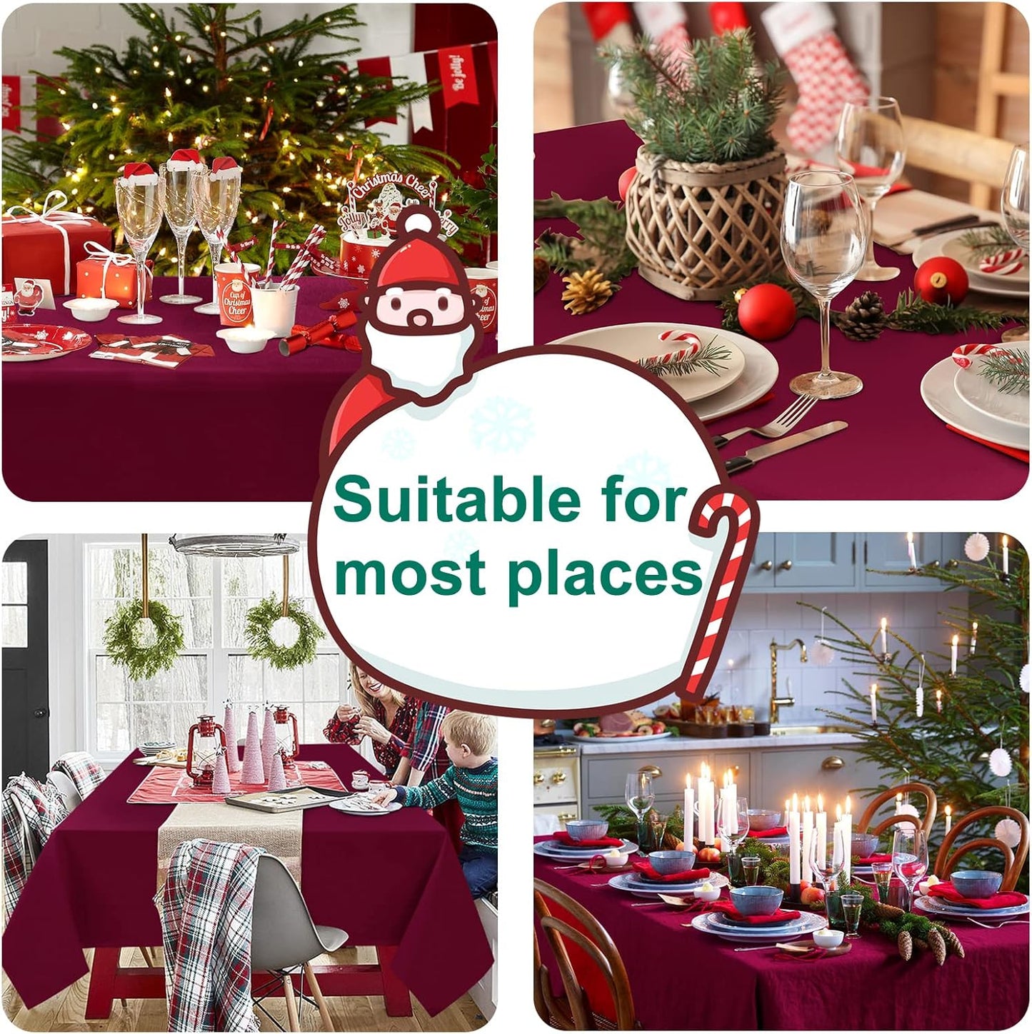 Hiasan Burgundy Tablecloth for Rectangle Tables - Waterproof Washable Polyester Fabric Table Cloth for Buffect Dining Birthday Party Wedding, 54 x 108 Inch