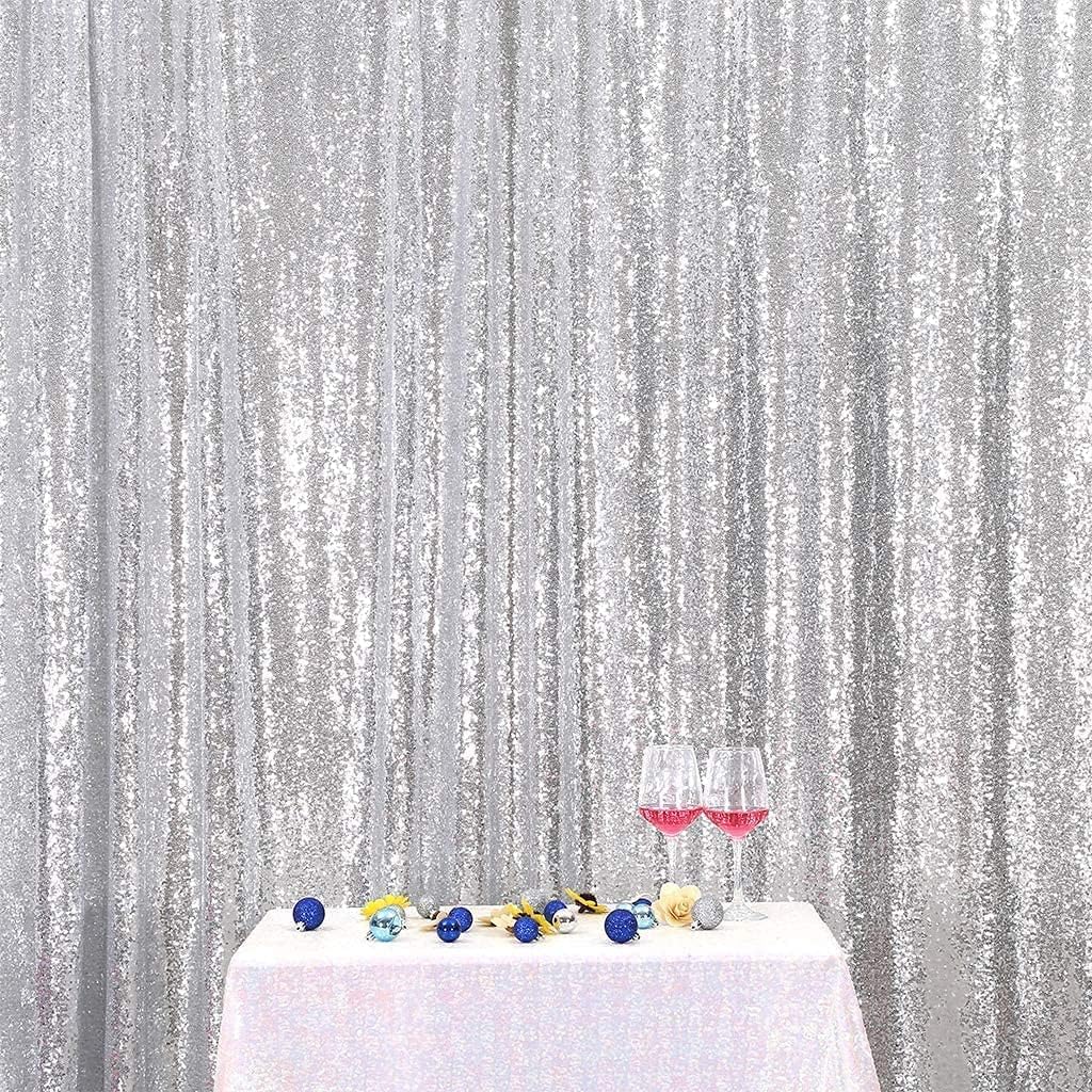 Poise3EHome 6FT x 6FT Sequin Photography Backdrop Curtain for Party Decoration, Silver