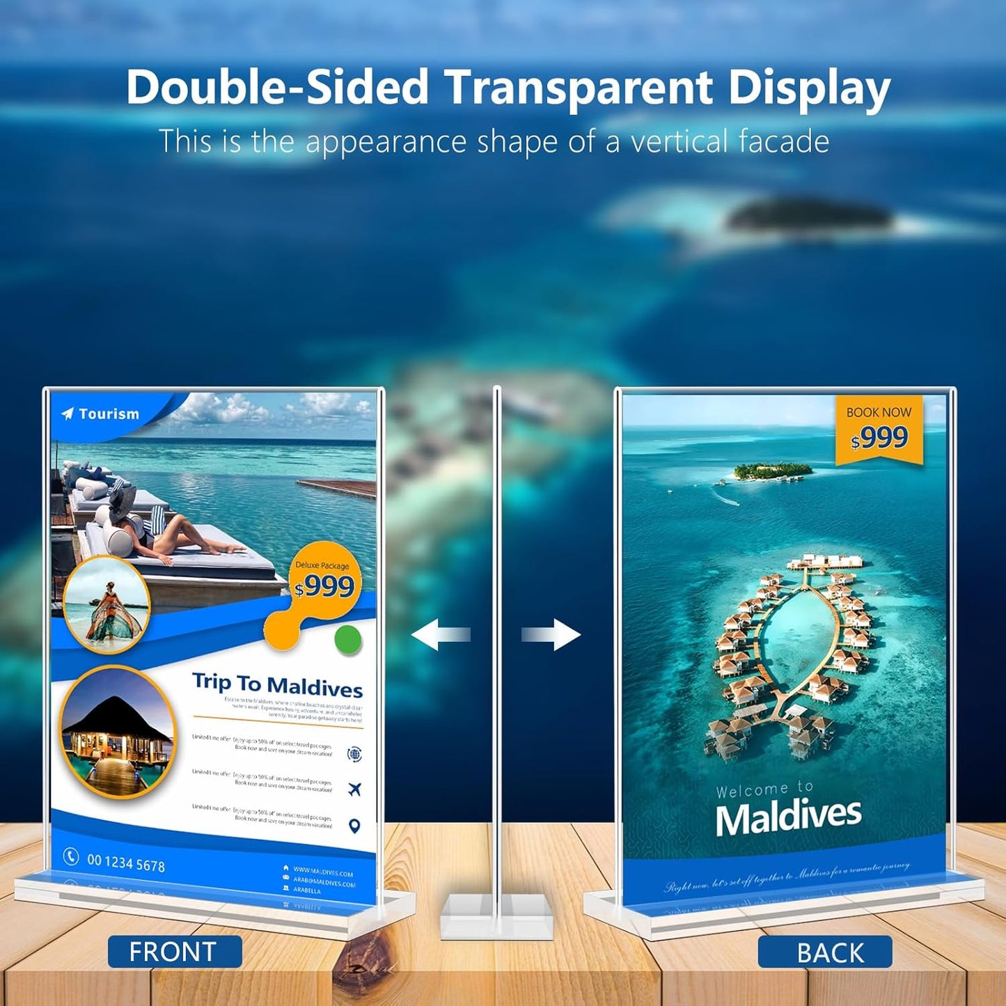 Acrylic Sign Holder 4x6 - 16 Pack Clear Display Stand Vertical Picture Holders for Tables, Double Sided T Shape Flyer Holder Plastic Picture Frame Sign Holder for Store,Restaurants,Hotels,Office