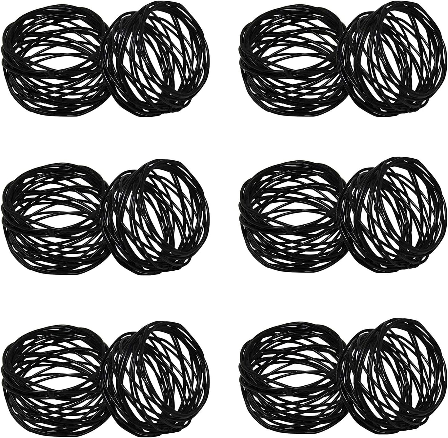 Handmade Round Mesh Black Napkin Rings Holder for Dinning Table Parties Everyday, Set of 12