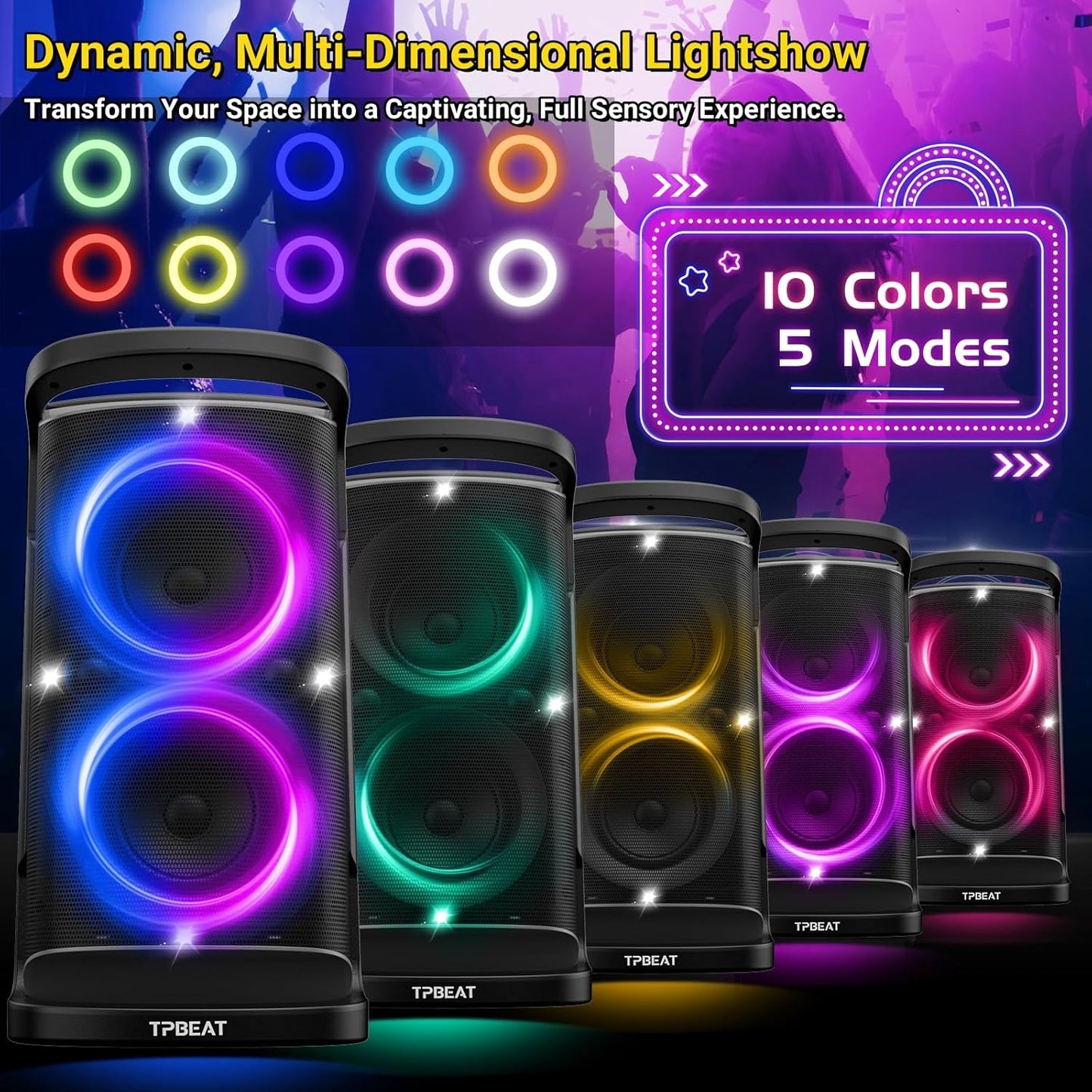Portable Bluetooth Speaker: 160W Peak Powerful Loud Sound Deep Bass Wireless Boombox Large Subwoofer 15 Hours Battery Life Fast Charging