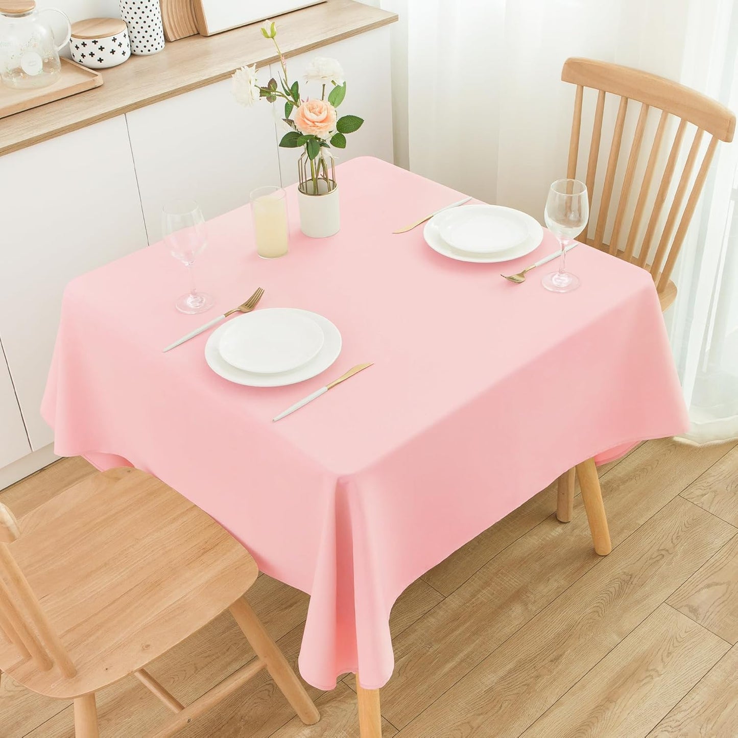 2 Pack Square Table Cloth 60X60 Inch Pink Tablecloth Washable Polyester Solid Dining Table Cover for Birthday Party Dinner Holiday Outdoor Indoor