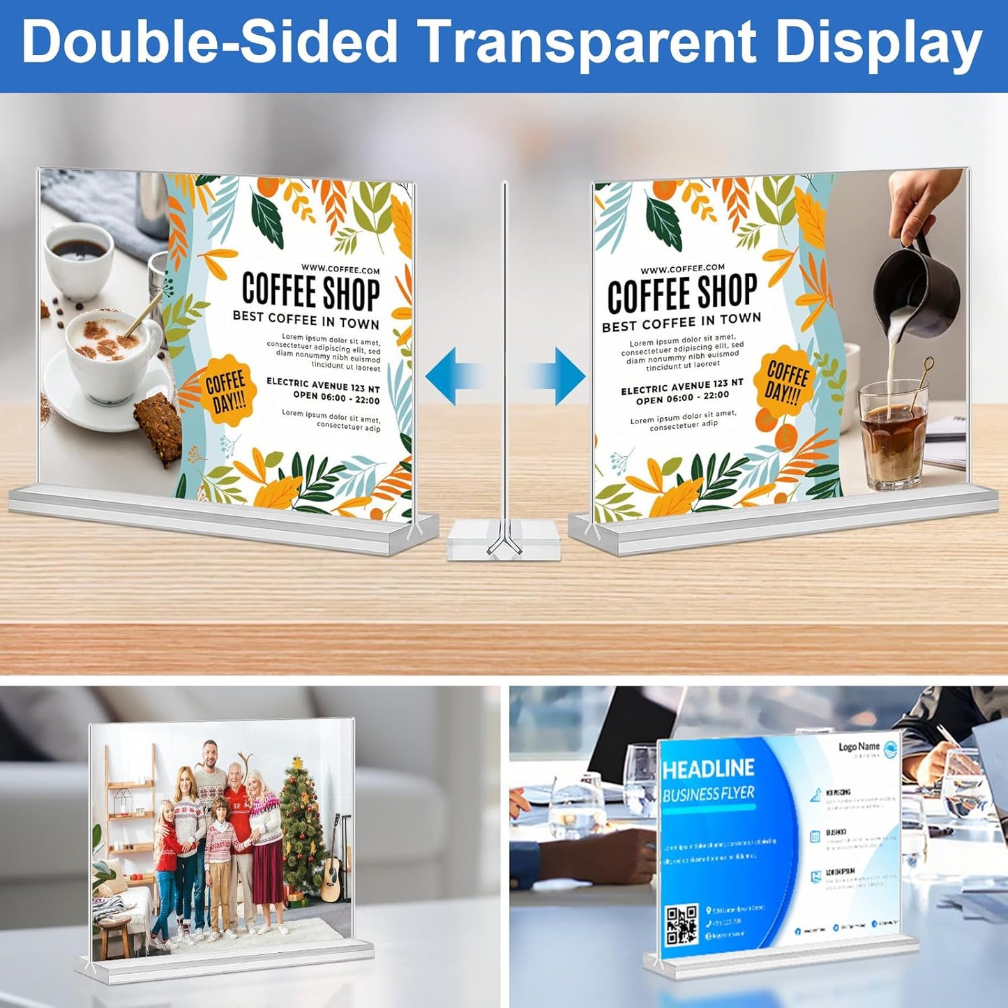 Acrylic Sign Holder 6x4,6 Pack Clear Sign Holder Double Sided Table Menu Horizontal Desktop Display Stand Paper Flyer Holder Tabletop Sign Holder Suitable for Restaurants, Office, Store, Hotels