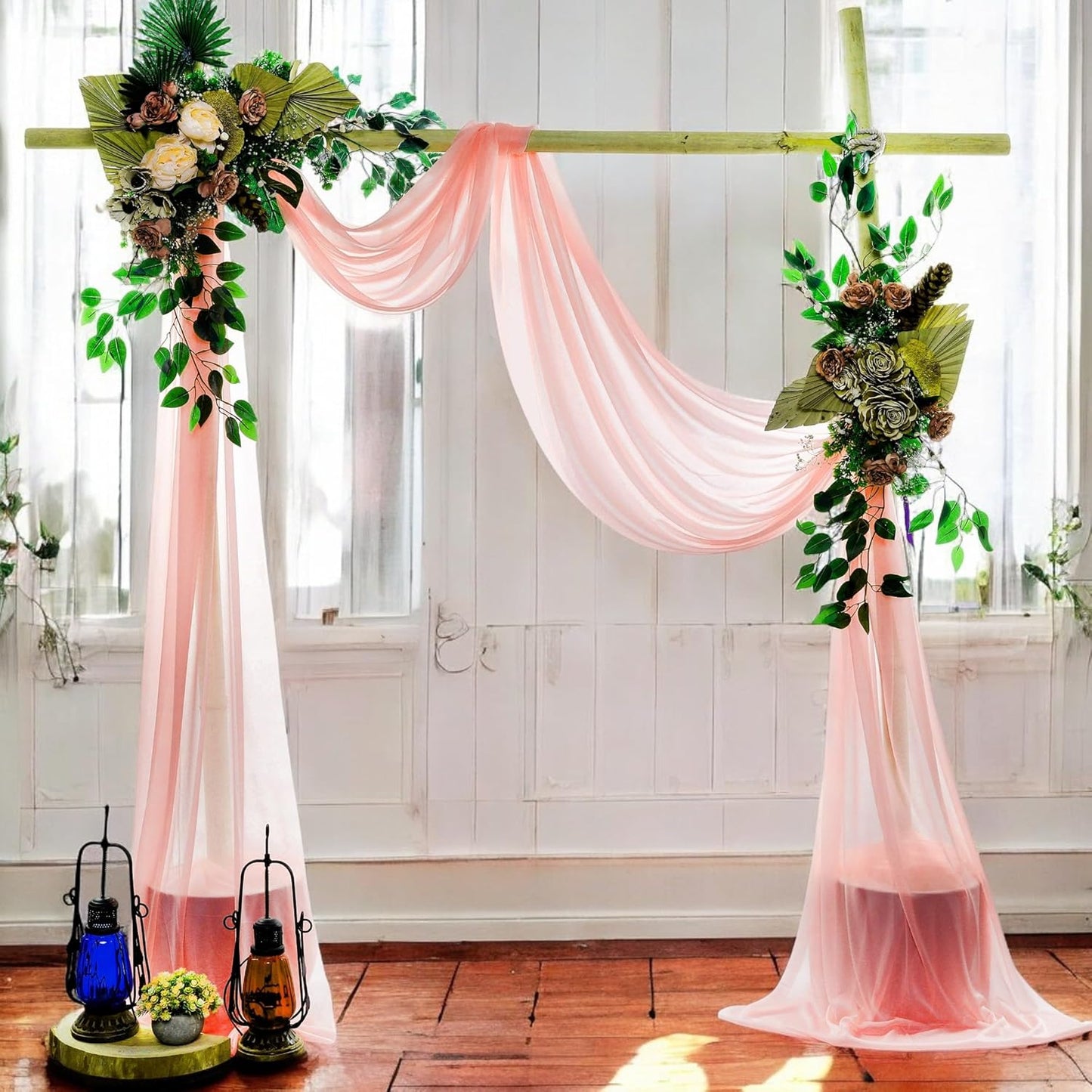 MDS Halloween Chiffon Draping Fabric - 2 Panel, 30" Wide x 100ft Long - Sheer Spooky Arbor & Canopy Drapery for Haunted House Backdrops, Party Ceilings, DIY Costumes & Themed Events - Peach
