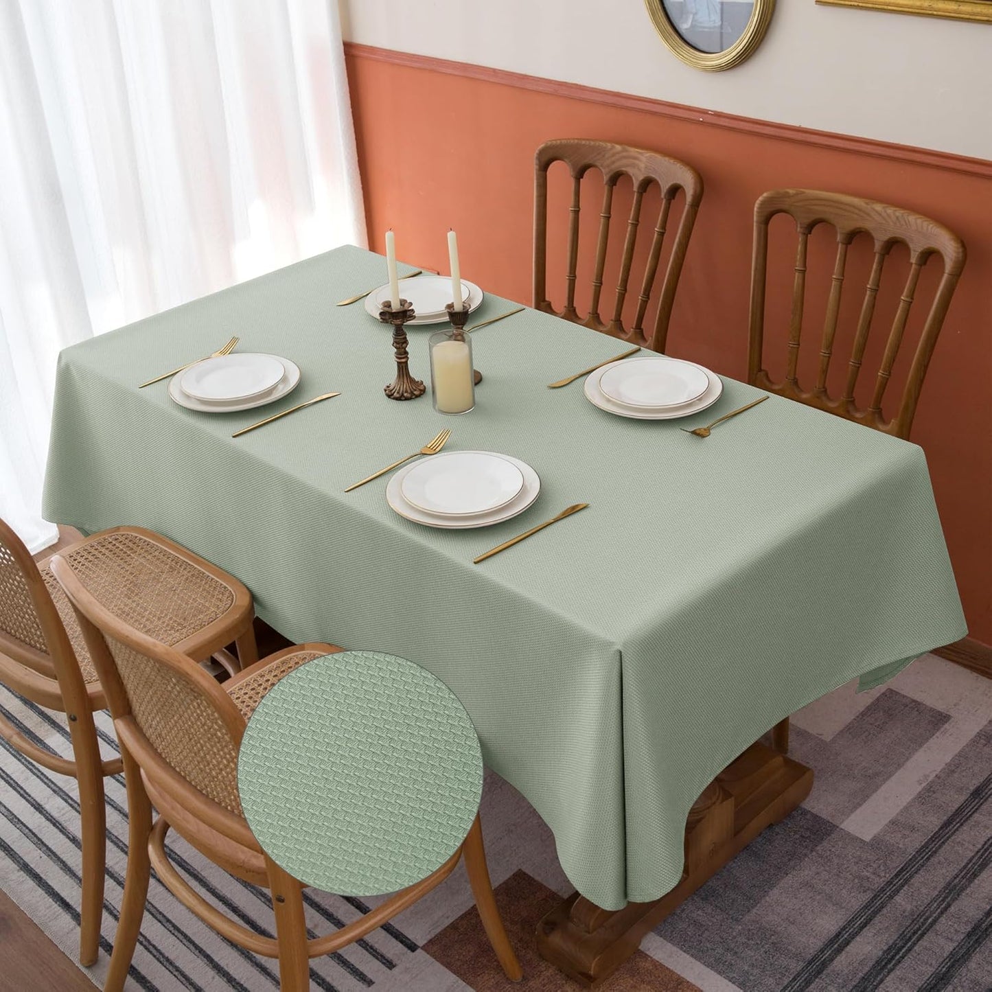 Fitable Textured Table Cloth for Rectangle, 2 Pack - 52 x 70 inch, Sage Green - Waterproof Heavy Duty Fabric Tablecloth for Dinner Party Banquet Event