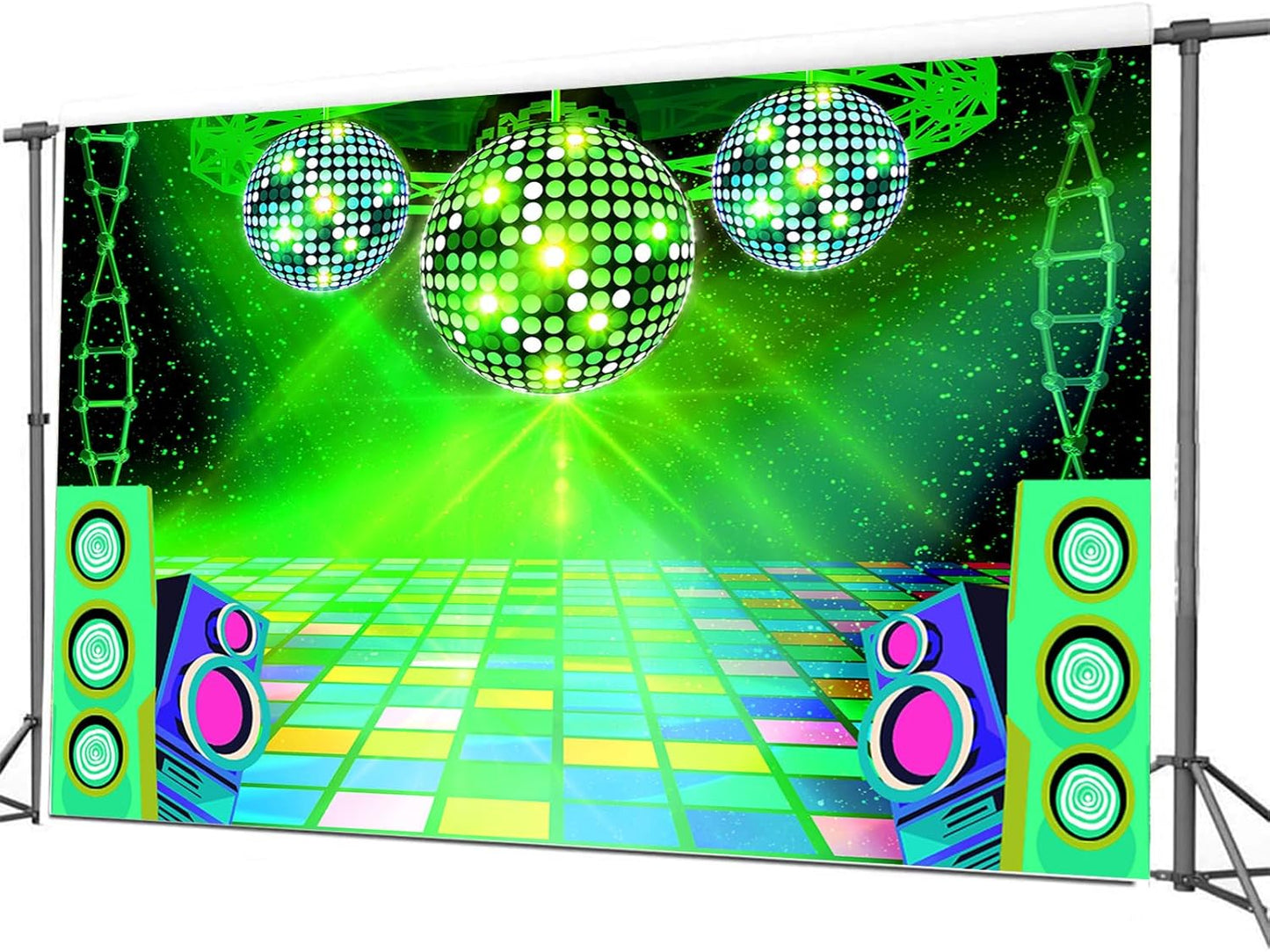 Dance Party Backdrop Retro 80s 90s Theme Stage Dance Ball Music Birthday Party Decoration DJ Photography Background 5 x 3 ft for Baby Shower Picture Photo Shoot Polyester Fabric, Red