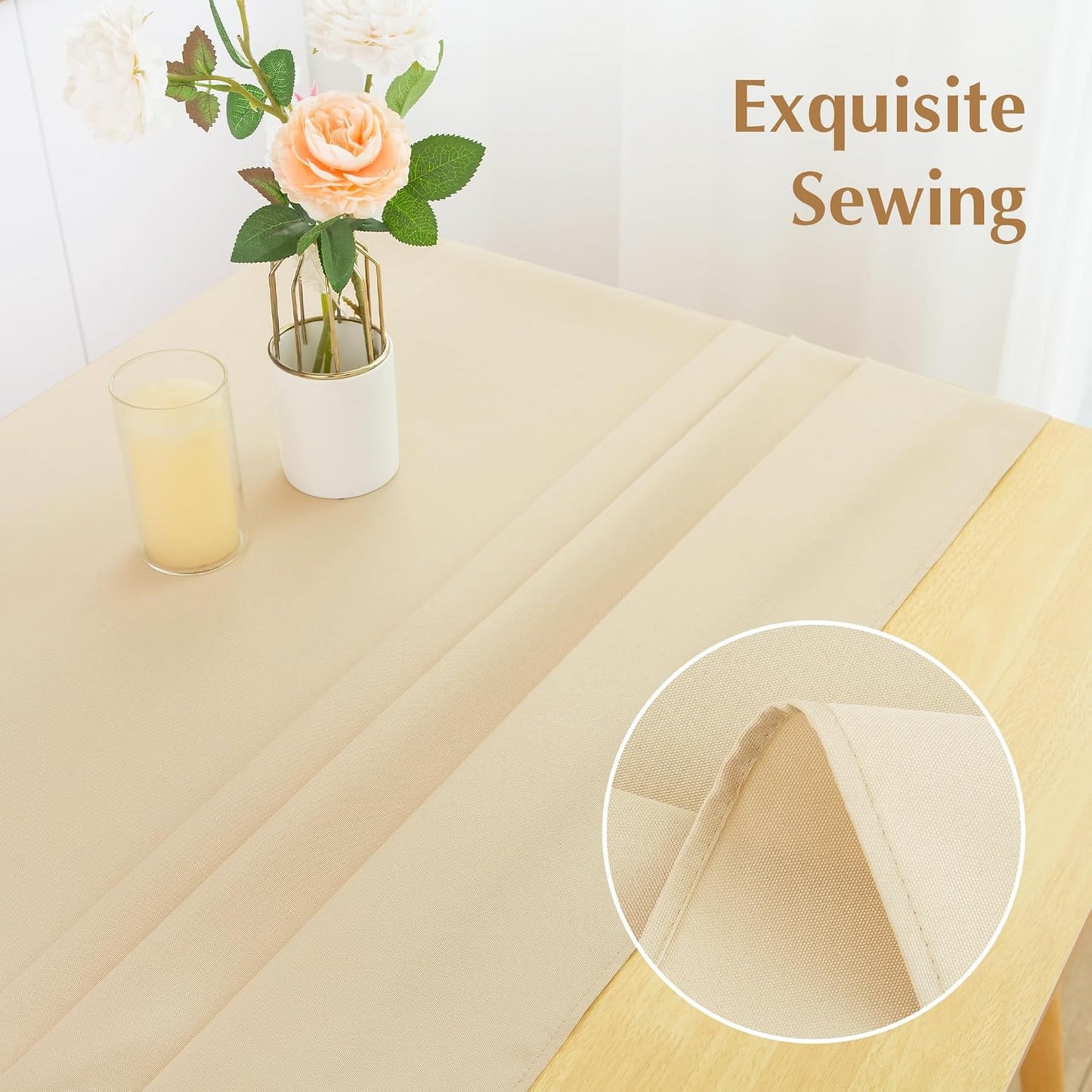 2 Pack Square Table Cloth 48X48 Inch Beige Washable Fabric Tablecloth Polyester Solid Dining Table Cover for Birthday Party Dinner Holiday Outdoor Indoor