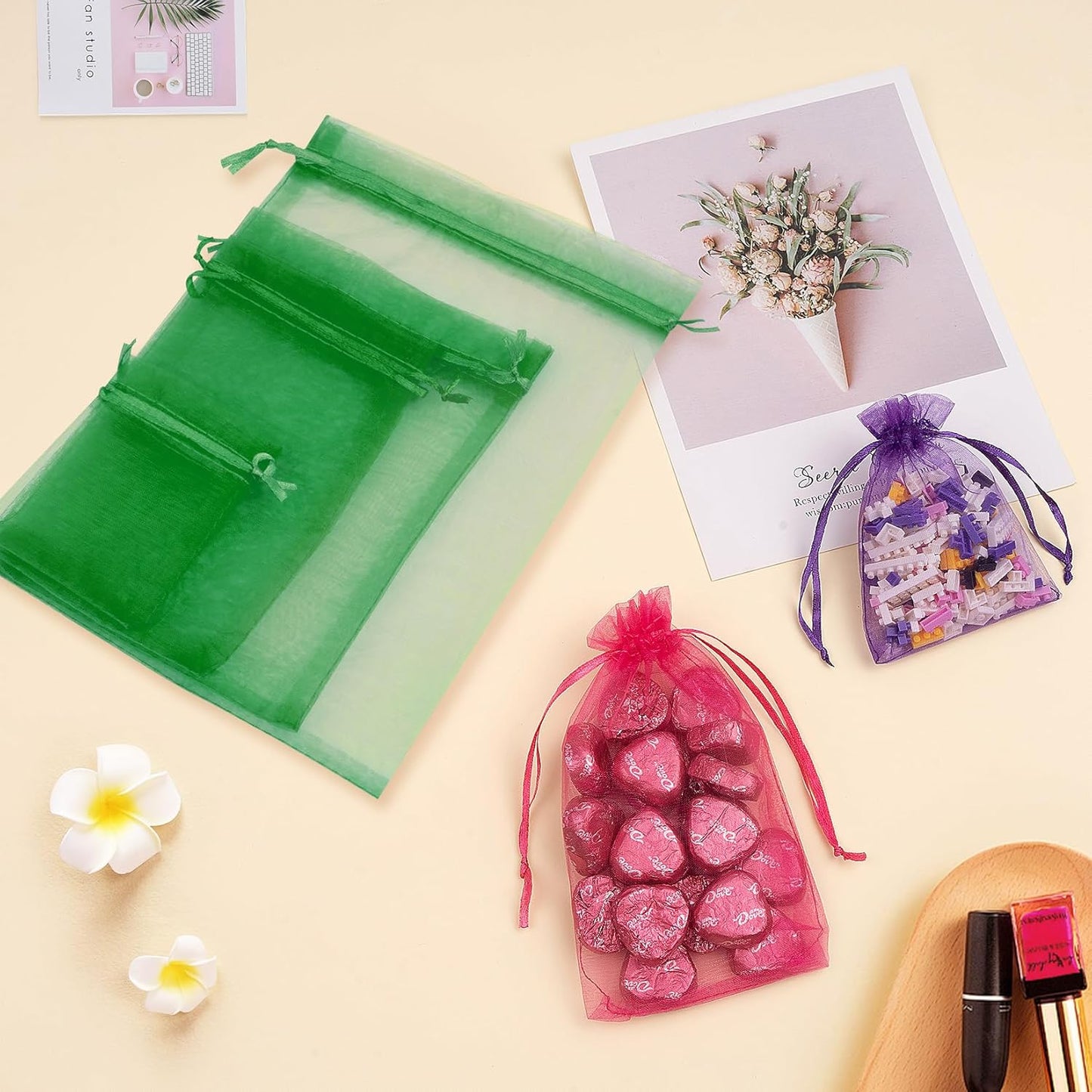50 Pcs Organza Bags Mix Color 3x4 Inch, Small Gift Bags Goodie Bag for Jewelry Candy, Small Mesh Bags Drawstring for Wedding Party Favor Halloween Christmas