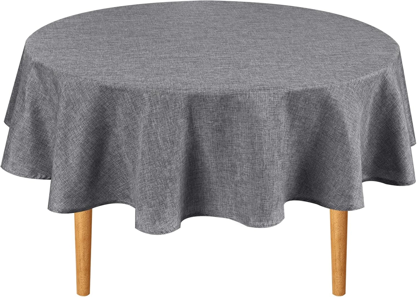 Hiasan Round Linen Tablecloth 70 Inch - Wrinkle and Stain Resistant Washable Polyester Fabric Table Cloth for Dining Room Kitchen Party, Grey