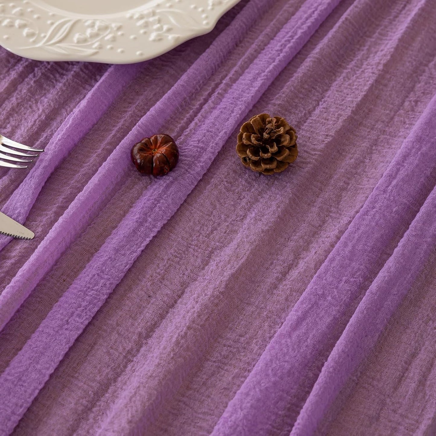 6pcs Lilac Gauze Rustic Cheesecloth Table Runner 120 Inch 10 FT for Wedding Baby Shower Bridal Shower Birthday Engagement Garden Outdoor Party Long Sheer Boho Decorations