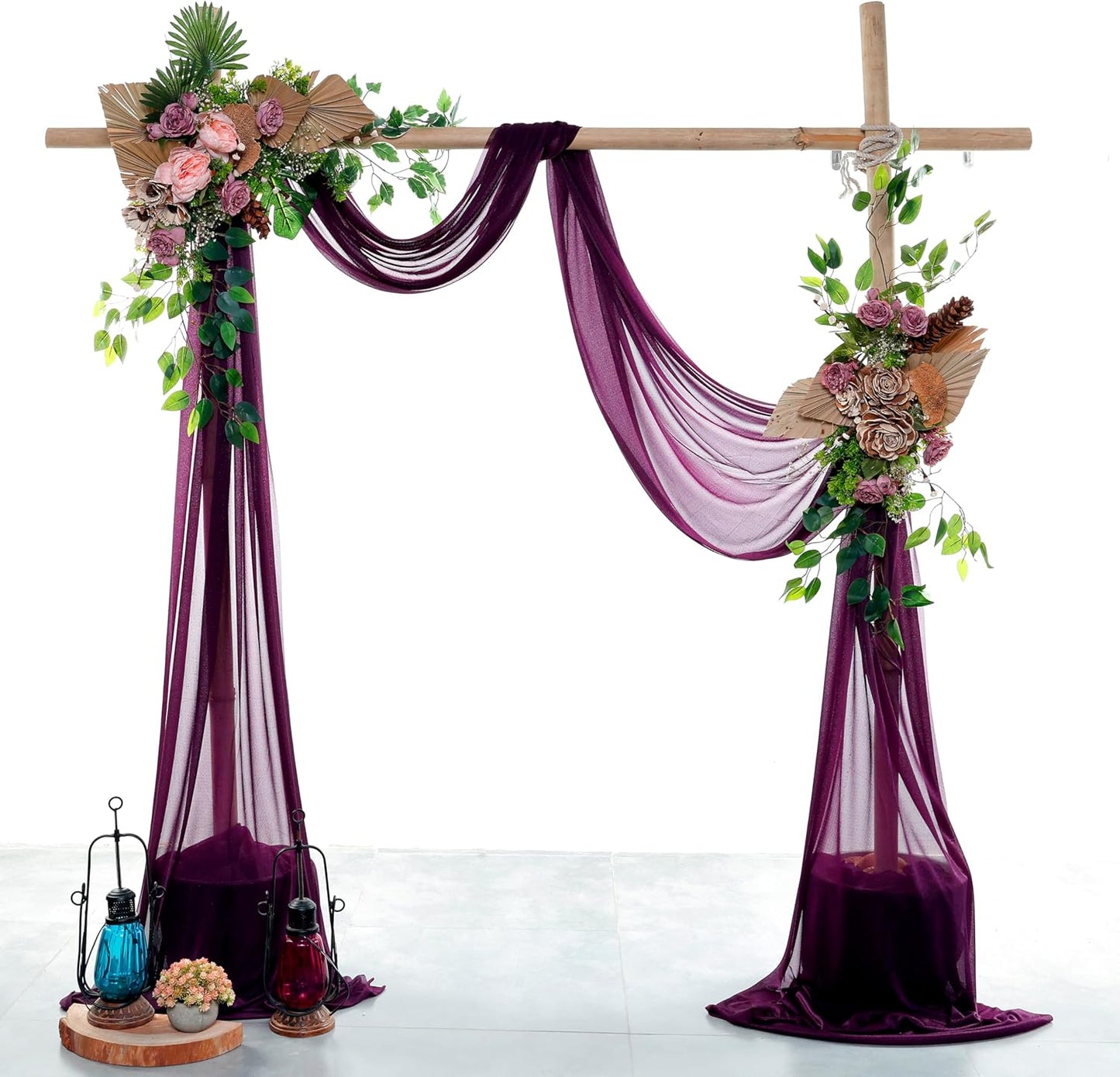 VDS Pack of 1 Panel (30 Inch X 100 Feet) Wedding Arch Draping Fabric Sheer Chiffon Fabric Drapery for Wedding Ceremony Reception Swag Backdrop Canopy Chuppah ARBO Altars Decoration (Eggplant)