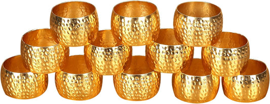 Metal Napkin Rings Set of 12 – Handmade Curved Napkin Holders in Shimmer Gold, Elegant Table Décor for Weddings, Dinner Parties, Family Gatherings & Everyday Use