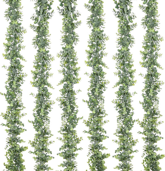 Lvydec 6 Pack Artificial Eucalyptus Garland, Fake Eucalyptus Greenery Garland Wedding Backdrop Arch Wall Decor, 6 Feet/Strand Fake Hanging Plant for Table Festival Party Decoration