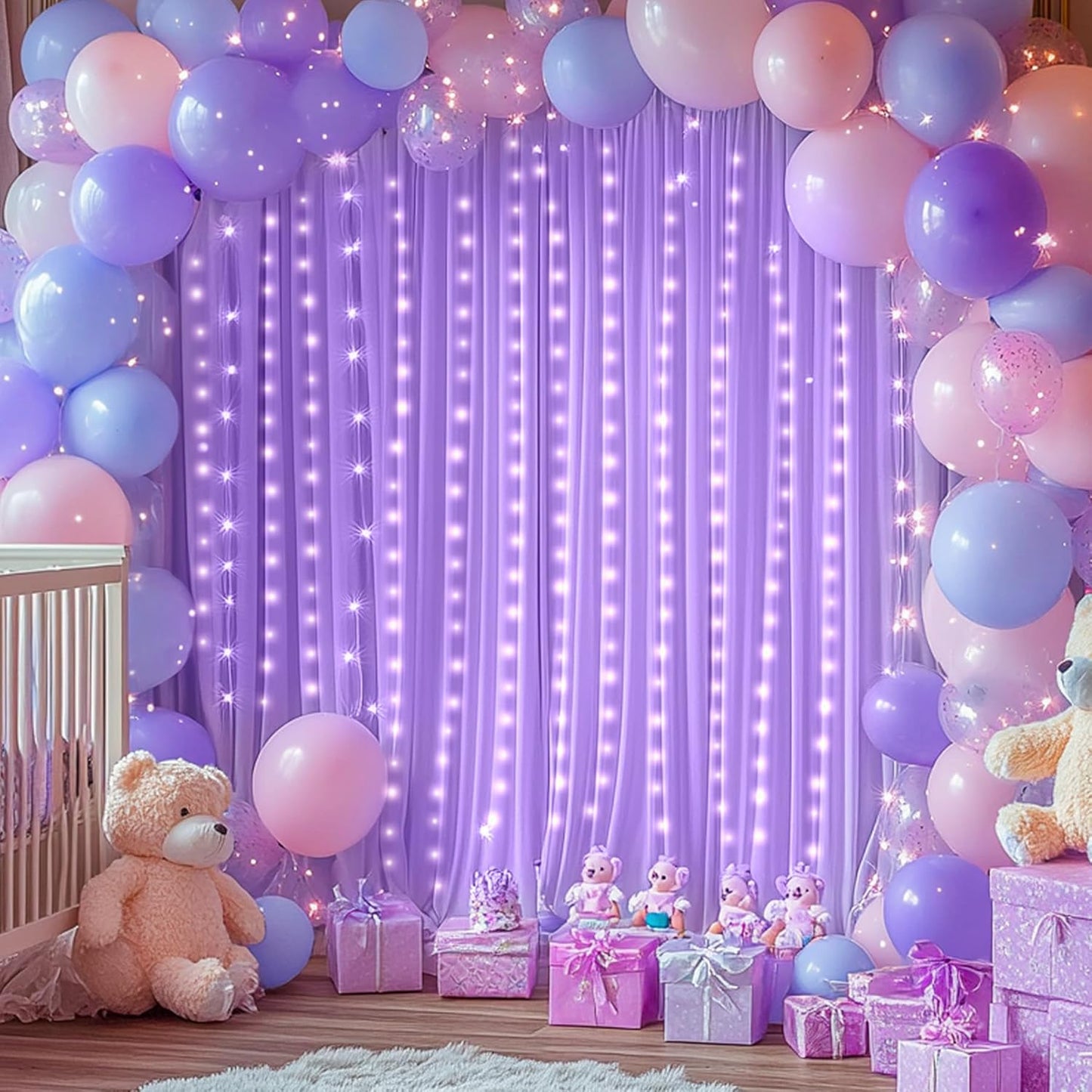 Lavender Backdrop Curtains with Lights for Parties,10x10FT Wrinkle Free Polyester Wedding Photo Backdrop Curtains for Baby Shower Birthday Ceremony Reception Home Party Decorations-5ft x 10ft,2 Panels