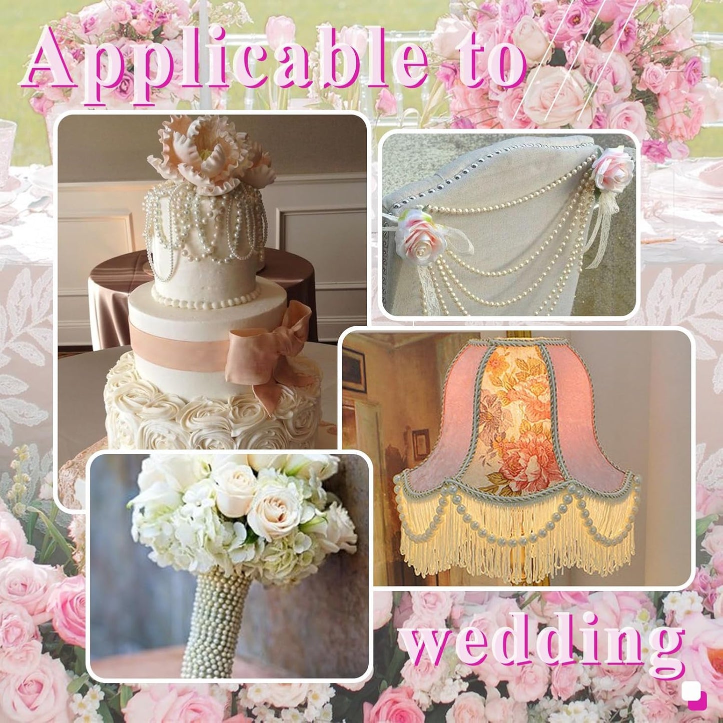 99 Feet 6mm Pearl Strings Garland for Crafts, Artificial Pearl Beaded Trim Chain Roll Strands for Wedding Centerpieces Bouquet Party Decoration Christmas Tree Garland, Ivory