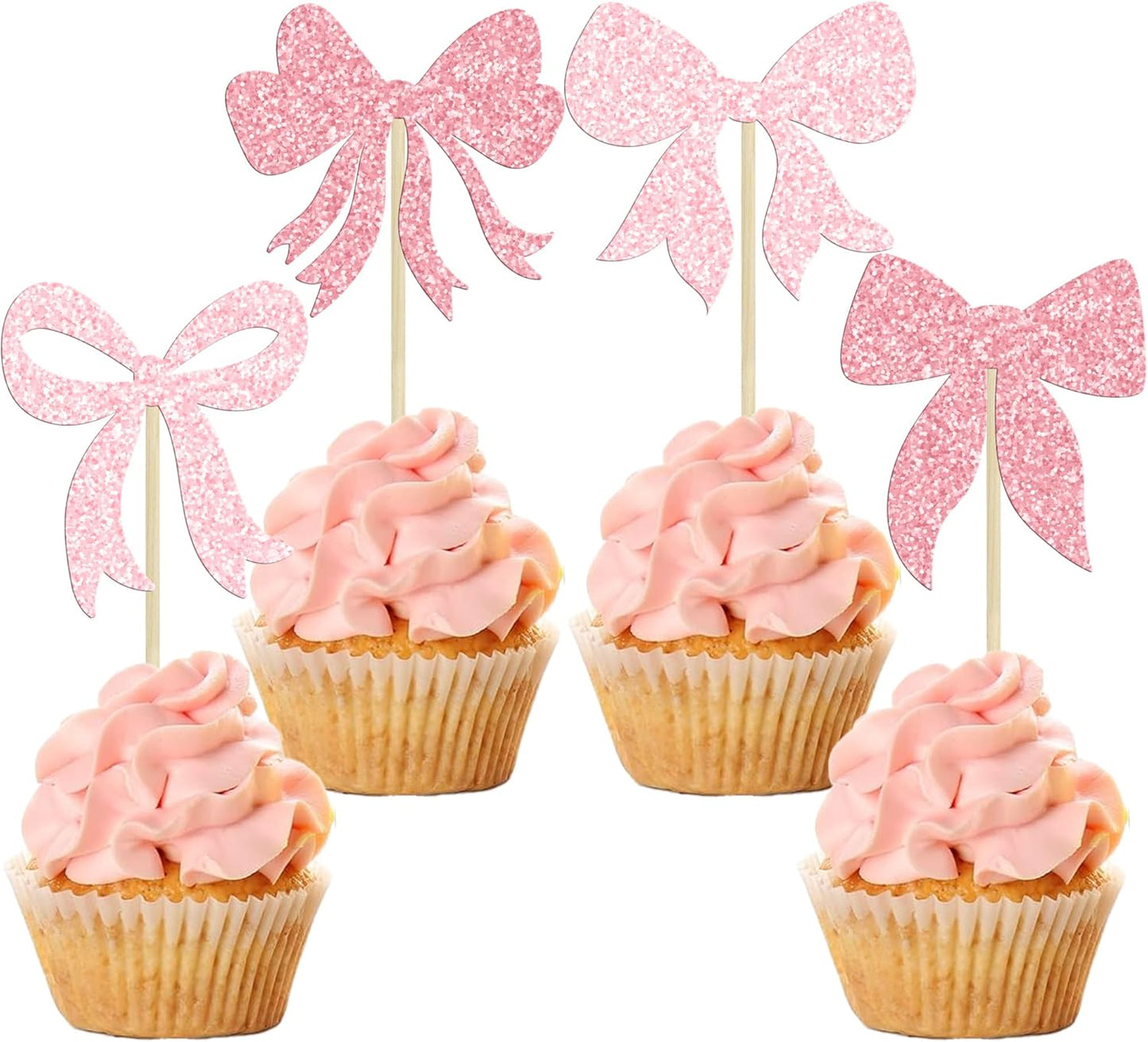 Gyufise 36Pcs Bow Cupcake Toppers Glitter Bowknot Cupcake Picks Bow Tie Birthday Decorations Princess Bow Cupcake Decorations for Bowknot Theme Baby Shower Birthday Party Supplies Multi Pink
