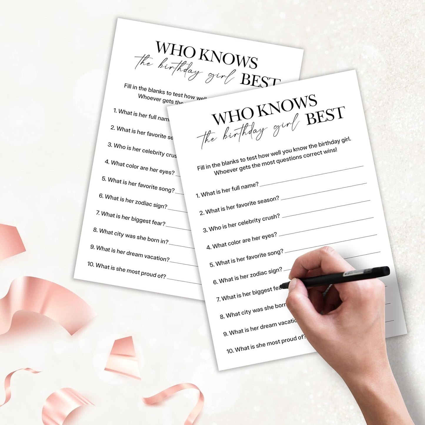 Birthday Party Games, Who Knows Her Best, 25 Pcs Card Set for Guests, Fun Birthday Game for Teen Adults – A05