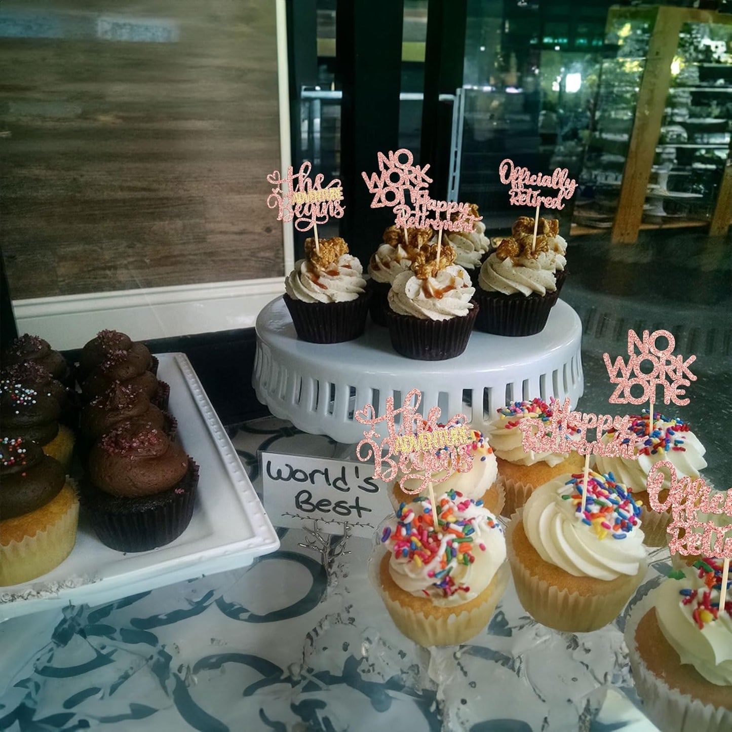 24Pcs Happy Retirement Cupcake Toppers Officially Retired Cake Toppers No Work Zone Adventure Begins Cupcake Picks Retirement Theme Farewell Birthday Party Decorations Supplies Rose Gold