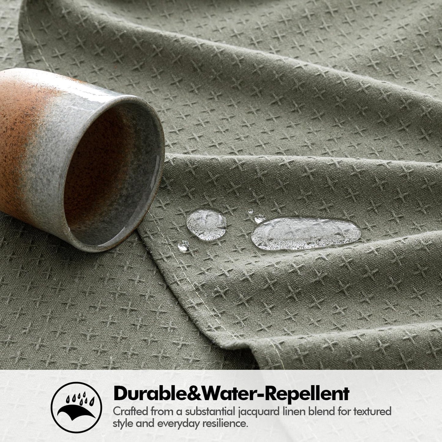 MIULEE Olive Green Linen Cottton Table Cloth Rectangle Tablecloth Waterproof Spillproof Cross-Star Textured Table Cltoth Decorative Farmhouse Style for Dining Party Weddings 52x70 Inch