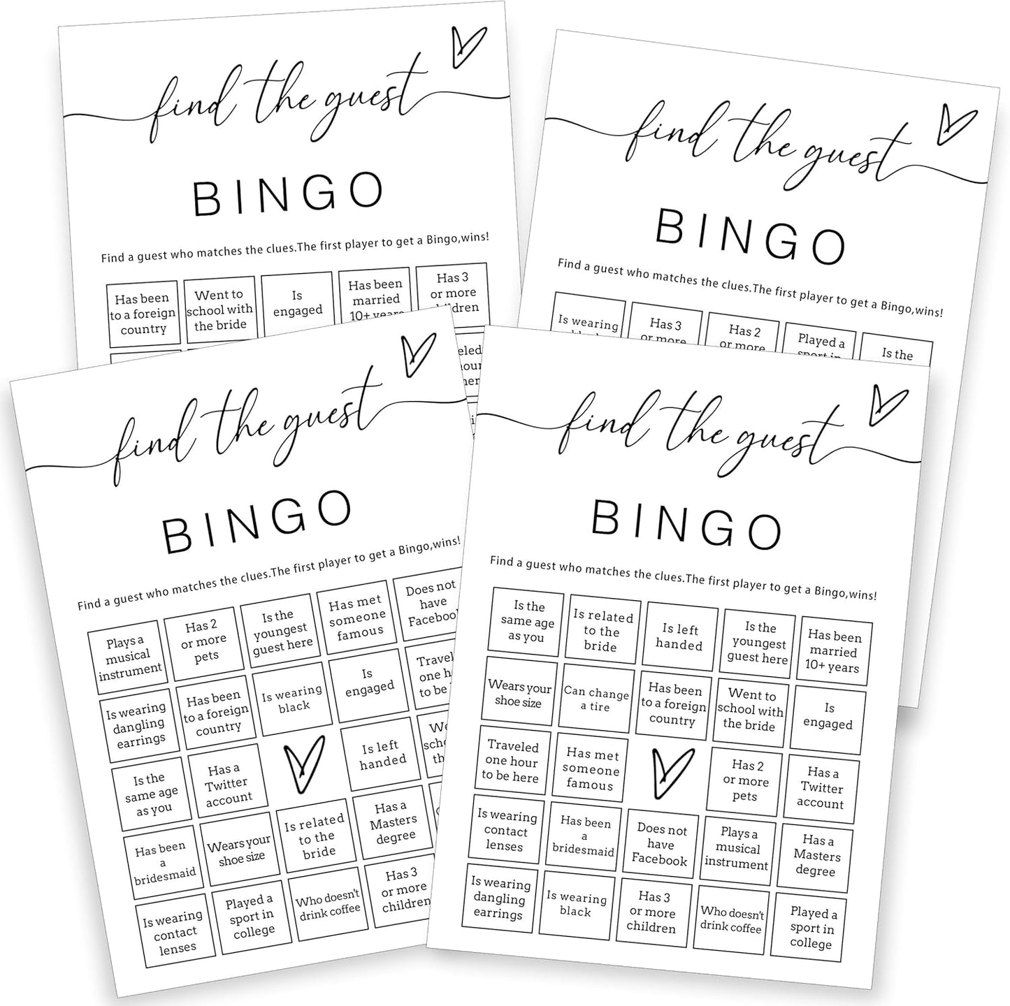 Fun Wedding Shower Bingo 25Pcs Prefilled Find The Guest Bingo Game Cards Engaging Bridal Party Entertainment for Wedding Shower, Engagement Party & Reception for Minimalist Newlywed Game - A15