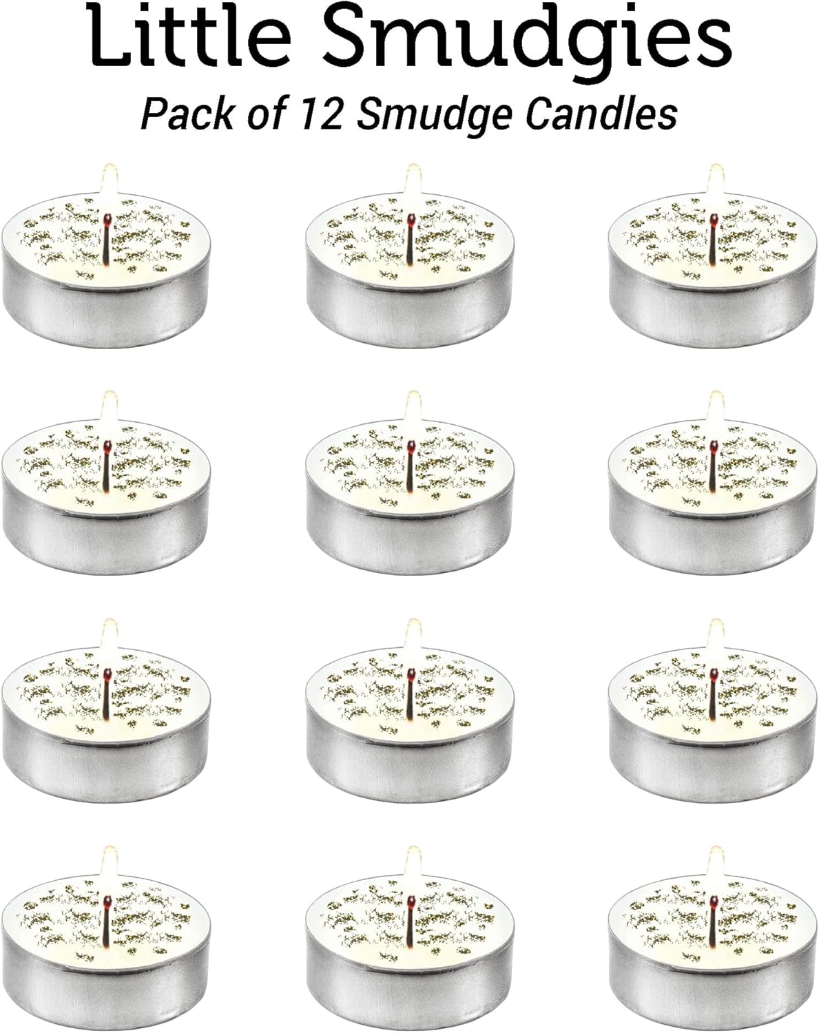 SOUL STICKS 12 Pack Little Smudgies Tealight Candles Smudge Candle for Cleansing House, Meditation, Chakra Healing | Made with Crystals and Herbs (White Sage & Dragon's Blood)